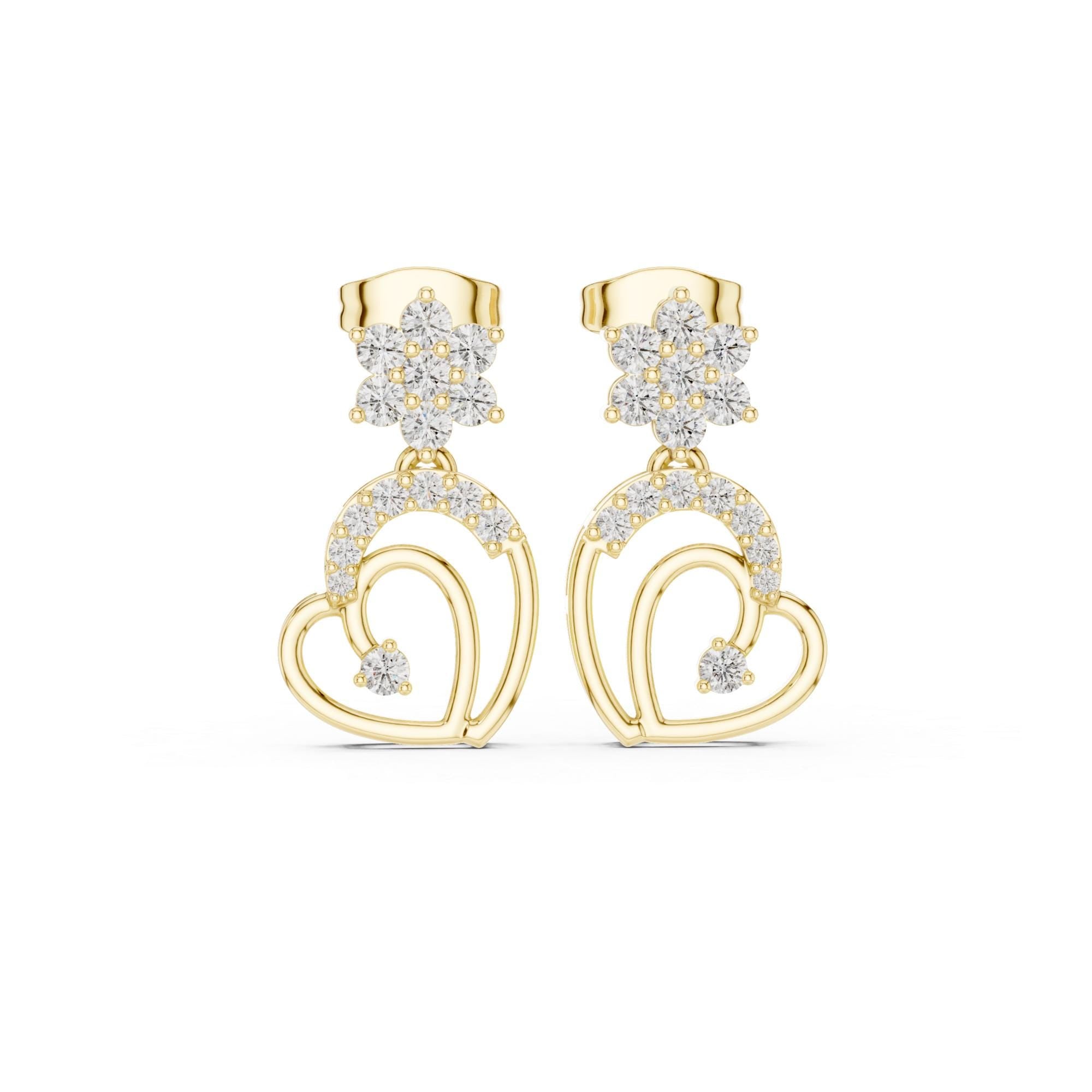 Double Heart Moissanite Stud Earrings, 925 Sterling Silver, Flower Accent, Hypoallergenic, Luxury Fashion Earrings