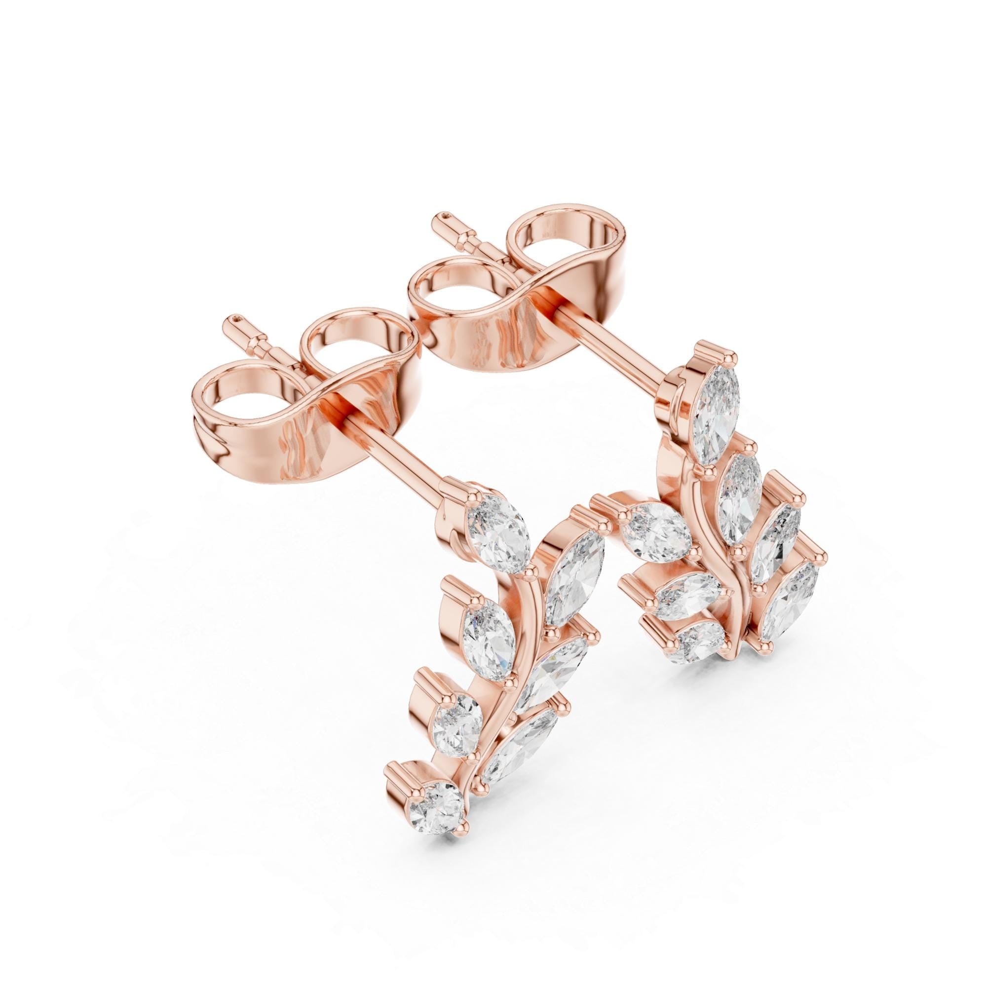 Leaf Climber Moissanite Earrings, 925 Sterling Silver, Marquise Botanical Floral Women's Fashion Studs Earrings