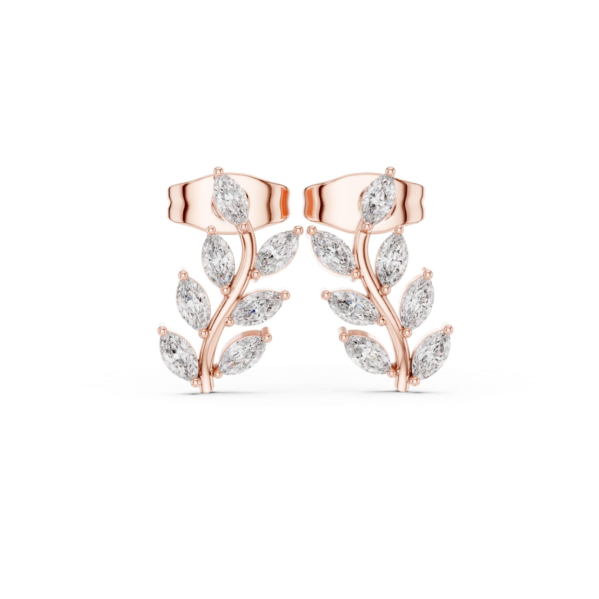 Leaf Climber Moissanite Earrings, 925 Sterling Silver, Marquise Botanical Floral Women's Fashion Studs Earrings