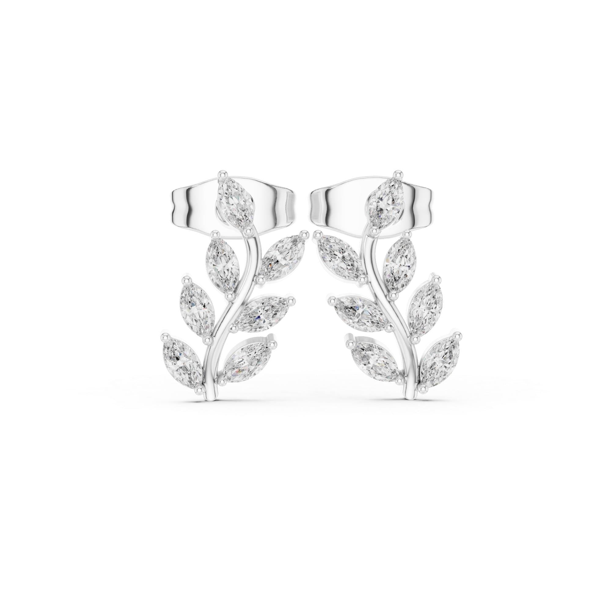 Leaf Climber Moissanite Earrings, 925 Sterling Silver, Marquise Botanical Floral Women's Fashion Studs Earrings