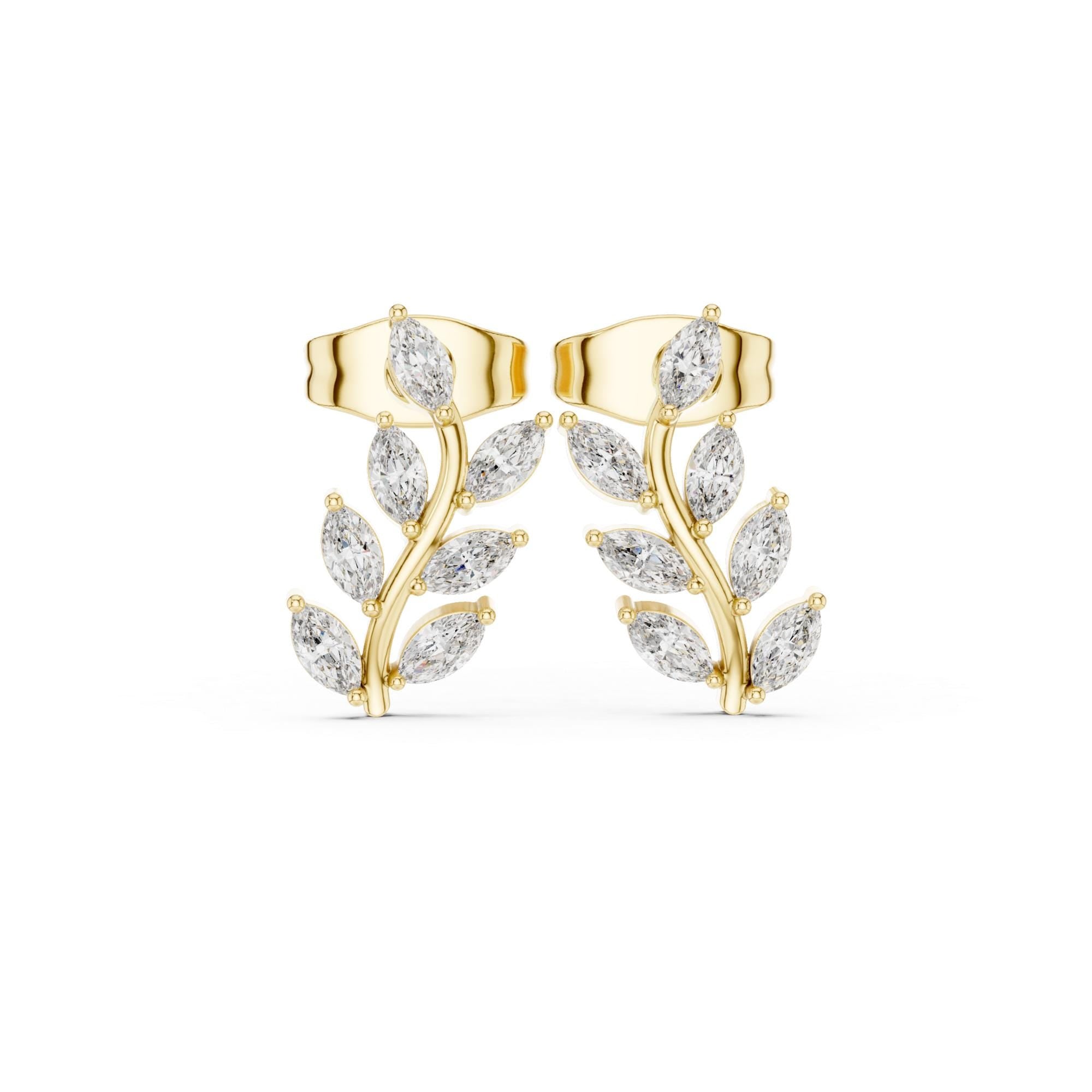 Leaf Climber Moissanite Earrings, 925 Sterling Silver, Marquise Botanical Floral Women's Fashion Studs Earrings
