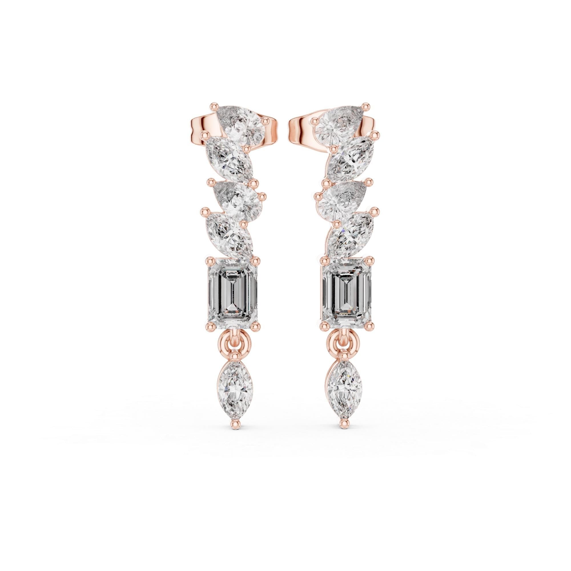 Multi-Shape Moissanite Drop Earrings, 925 Sterling Silver, Modern Bridal Dangle