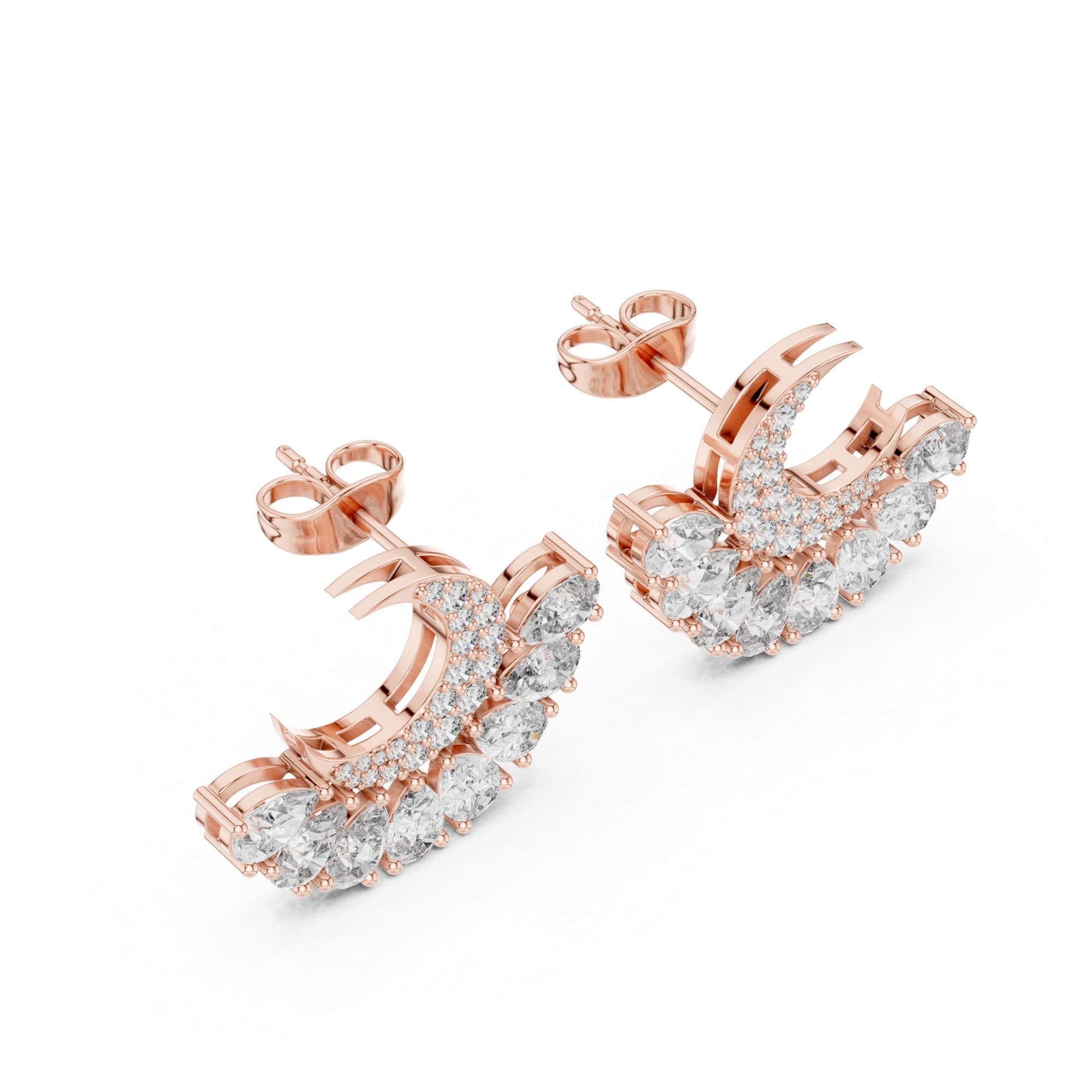 Crescent Moon Moissanite Earrings, 925 Sterling Silver, Pear Cut Celestial Studs