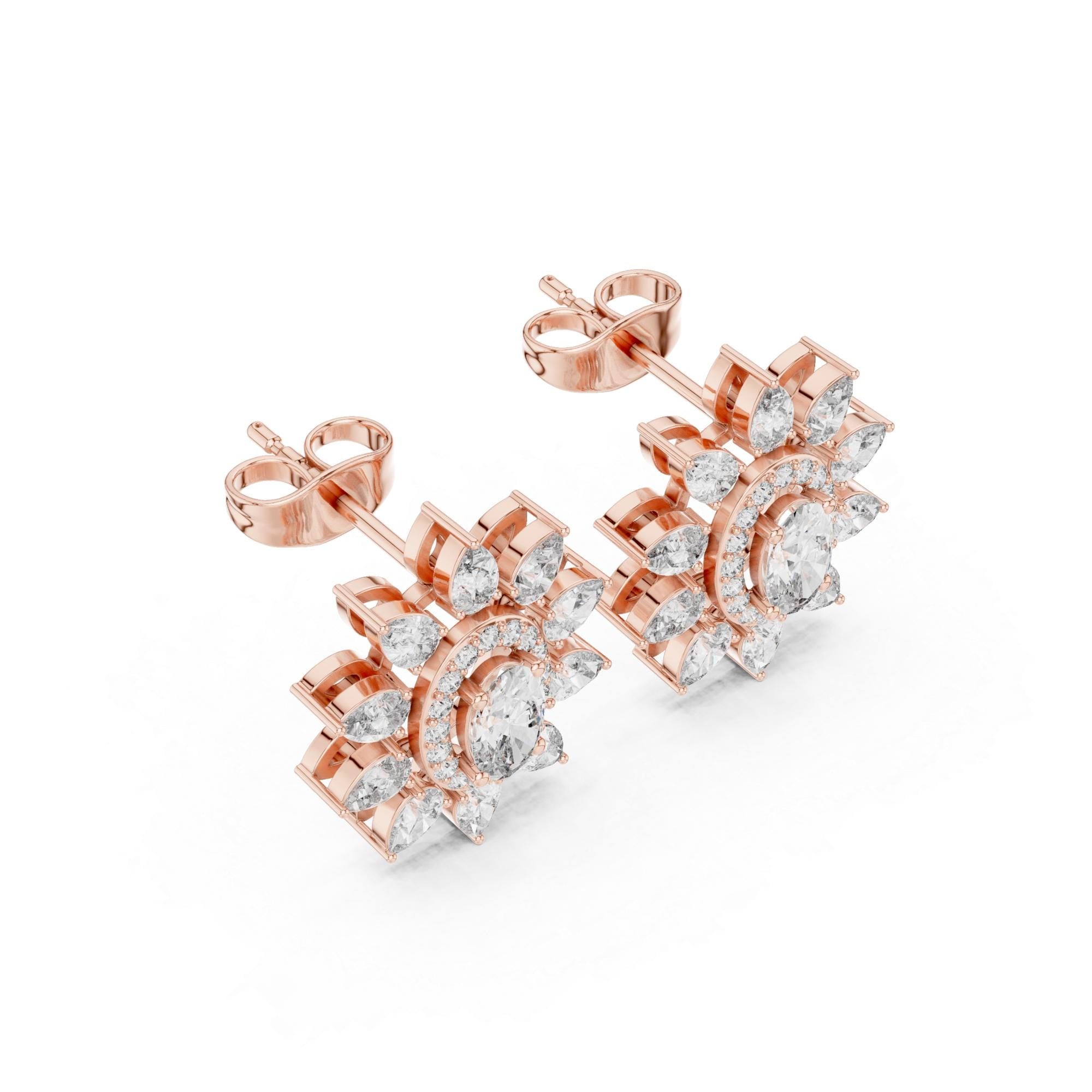 Oval Moissanite Flower Earrings, 925 Sterling Silver, Art Deco Halo Bridal