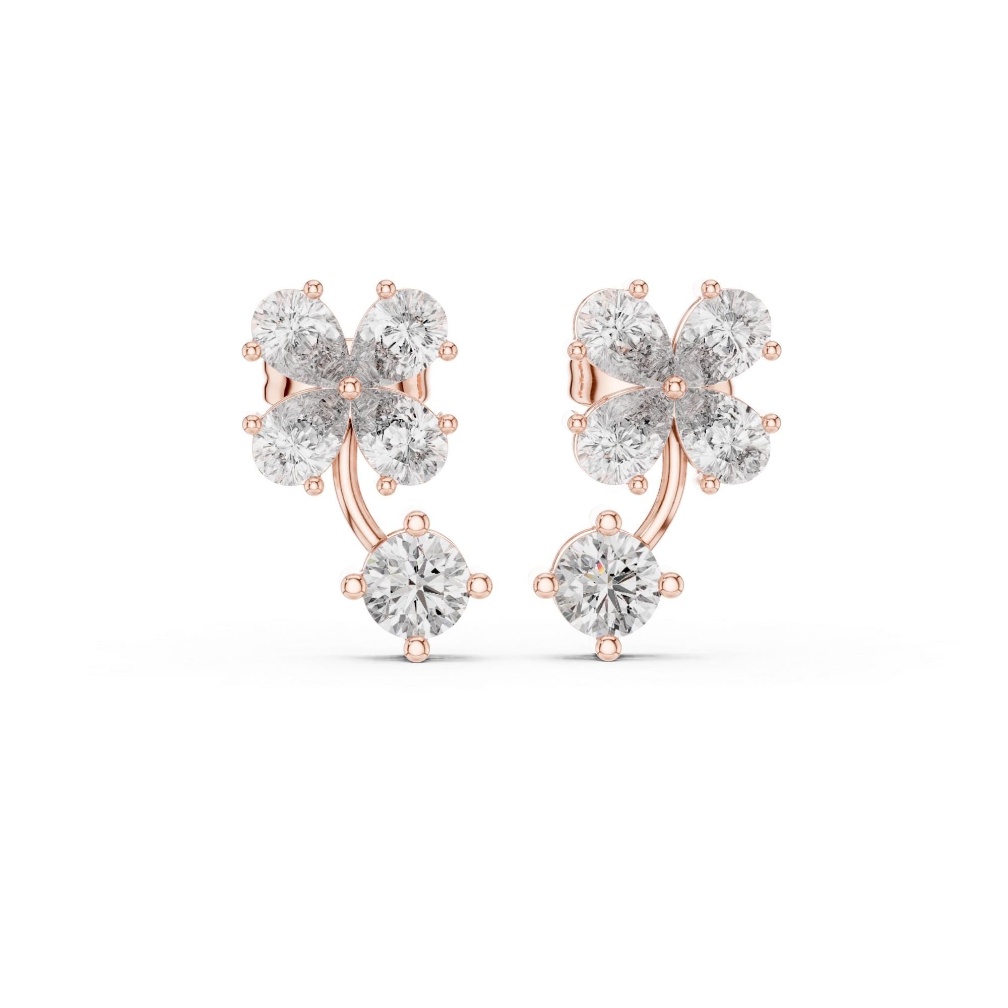 Moissanite Flower Ear Jackets, 925 Sterling Silver, Round Brilliant Dangle Earrings