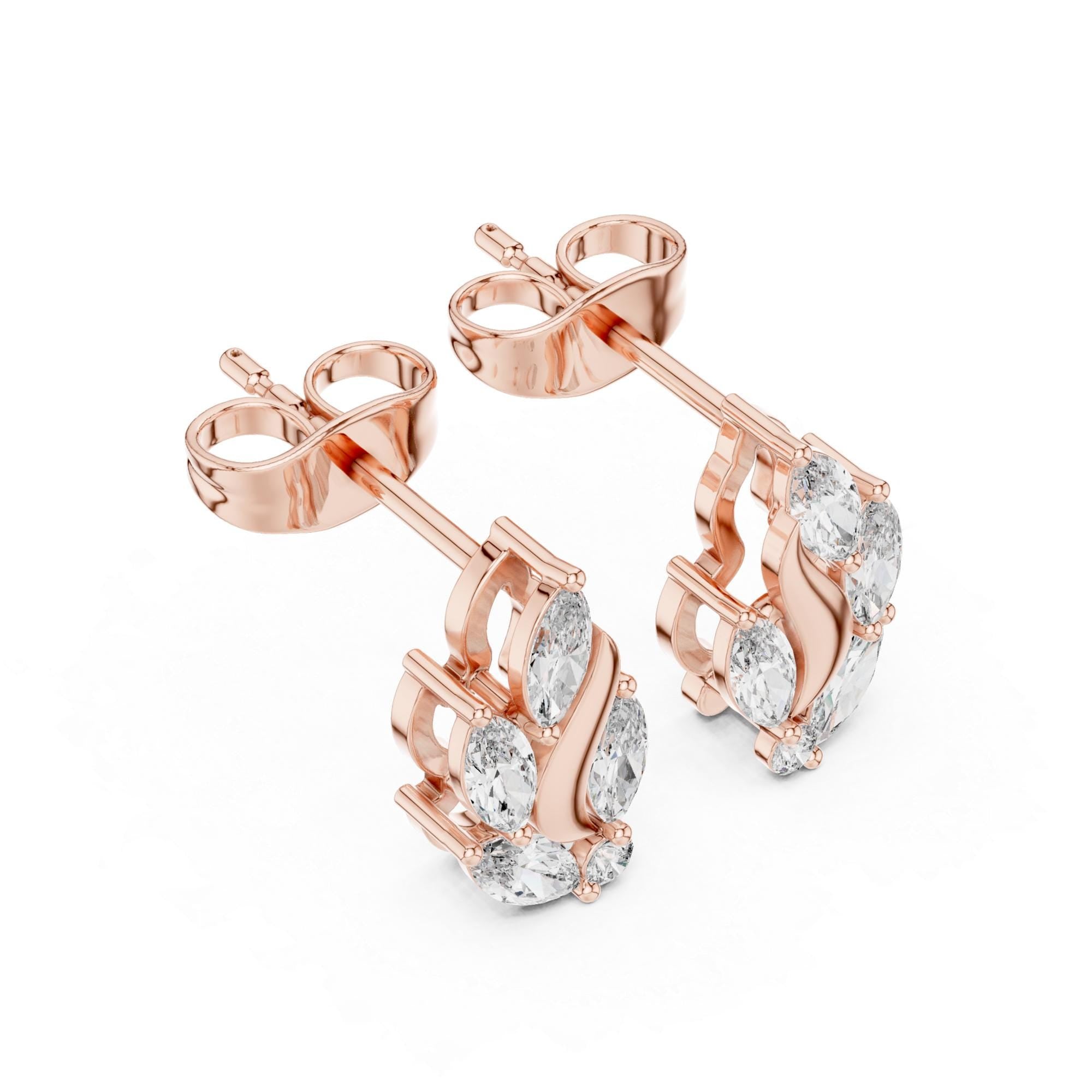 Curved Moissanite Vine Crawler Earrings, 925 Sterling Silver Floral Leaf Stud Earrings