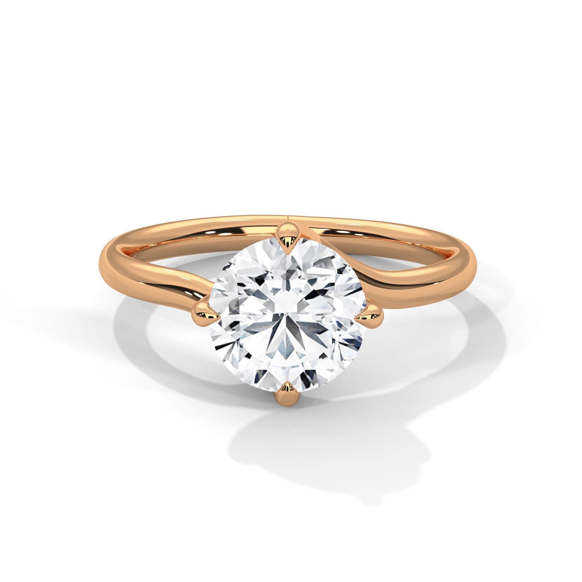 Round Cut Moissanite Engagement Ring, Rose Gold Sterling Silver Solitaire Promise Wedding Ring