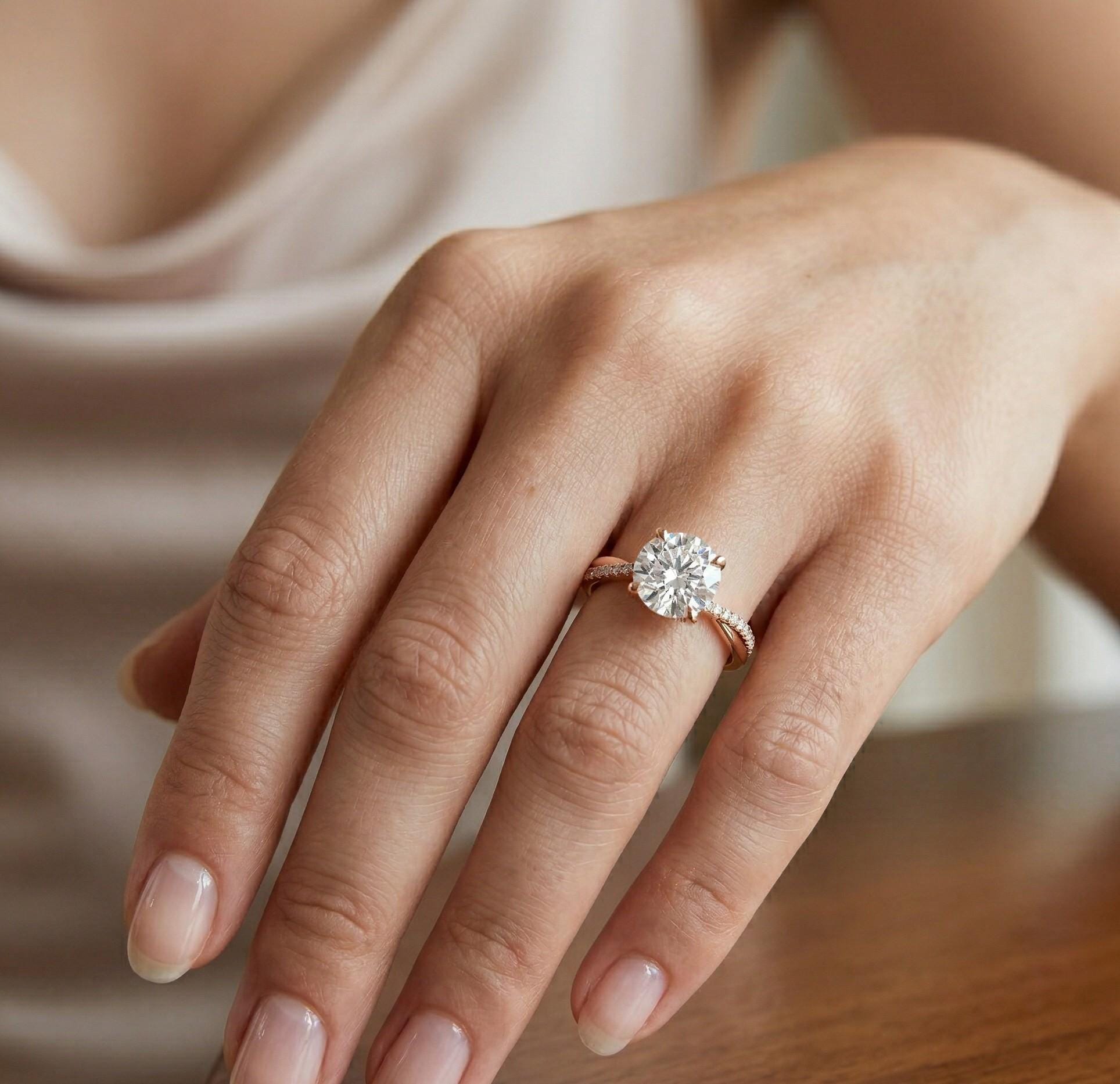 Round Moissanite Engagement Ring, Sterling Silver Twisted Vine Wedding Band, Anniversary Statement Ring
