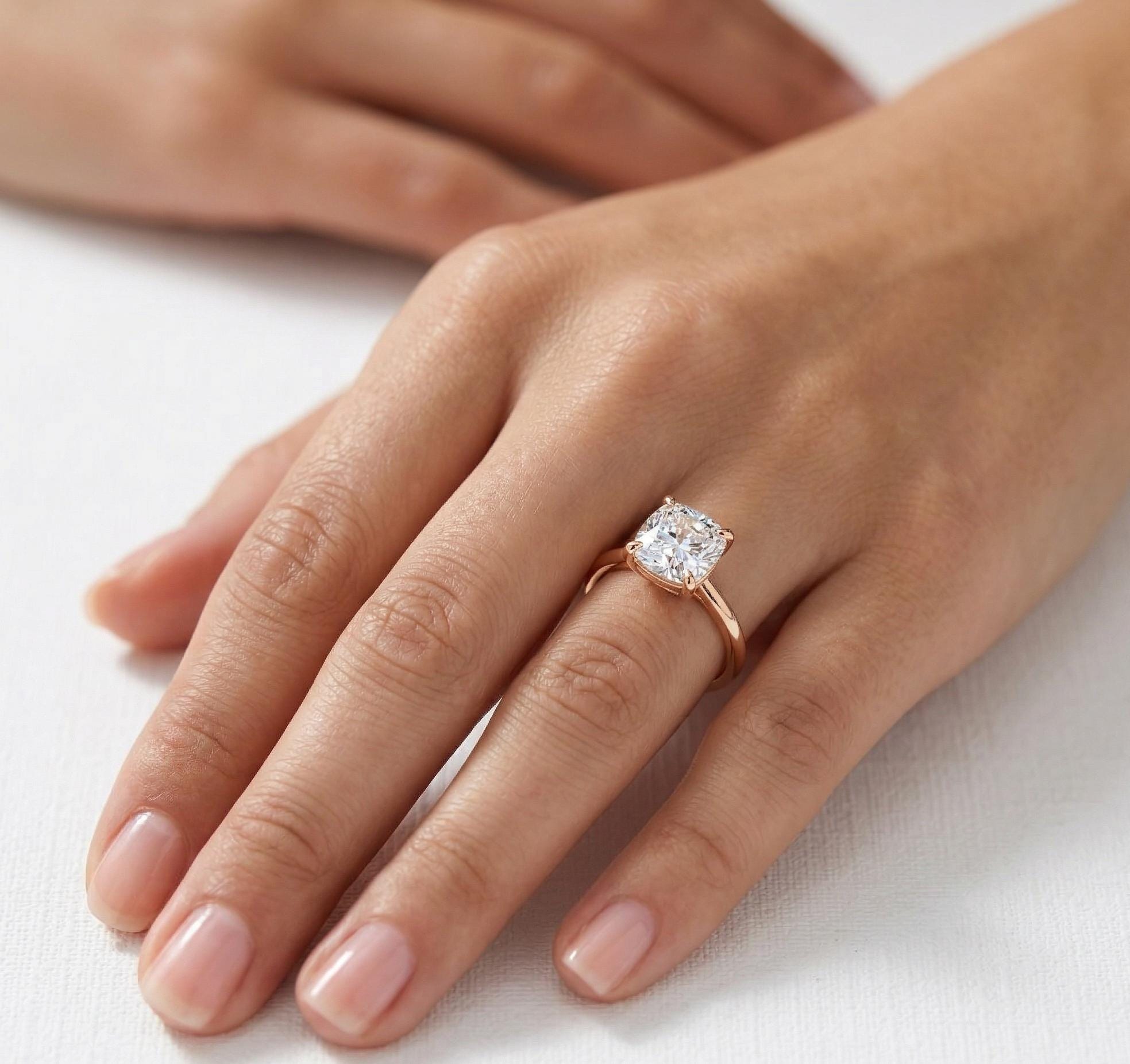 Cushion Cut Moissanite Engagement Ring, 925 Sterling Silver Solitaire Statement Ring