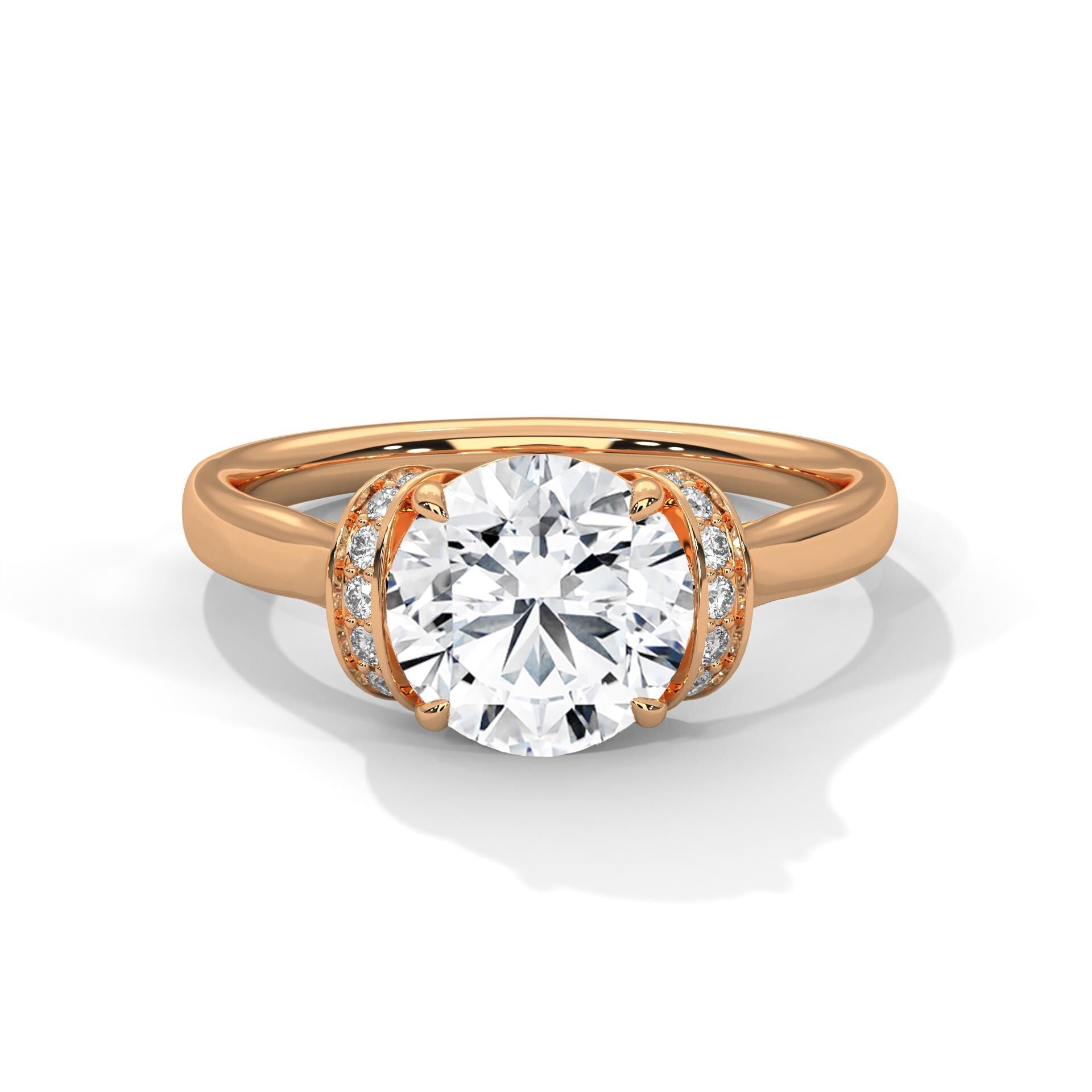 Round Cut Moissanite Halo Engagement Ring, 925 Sterling Silver Wedding Band