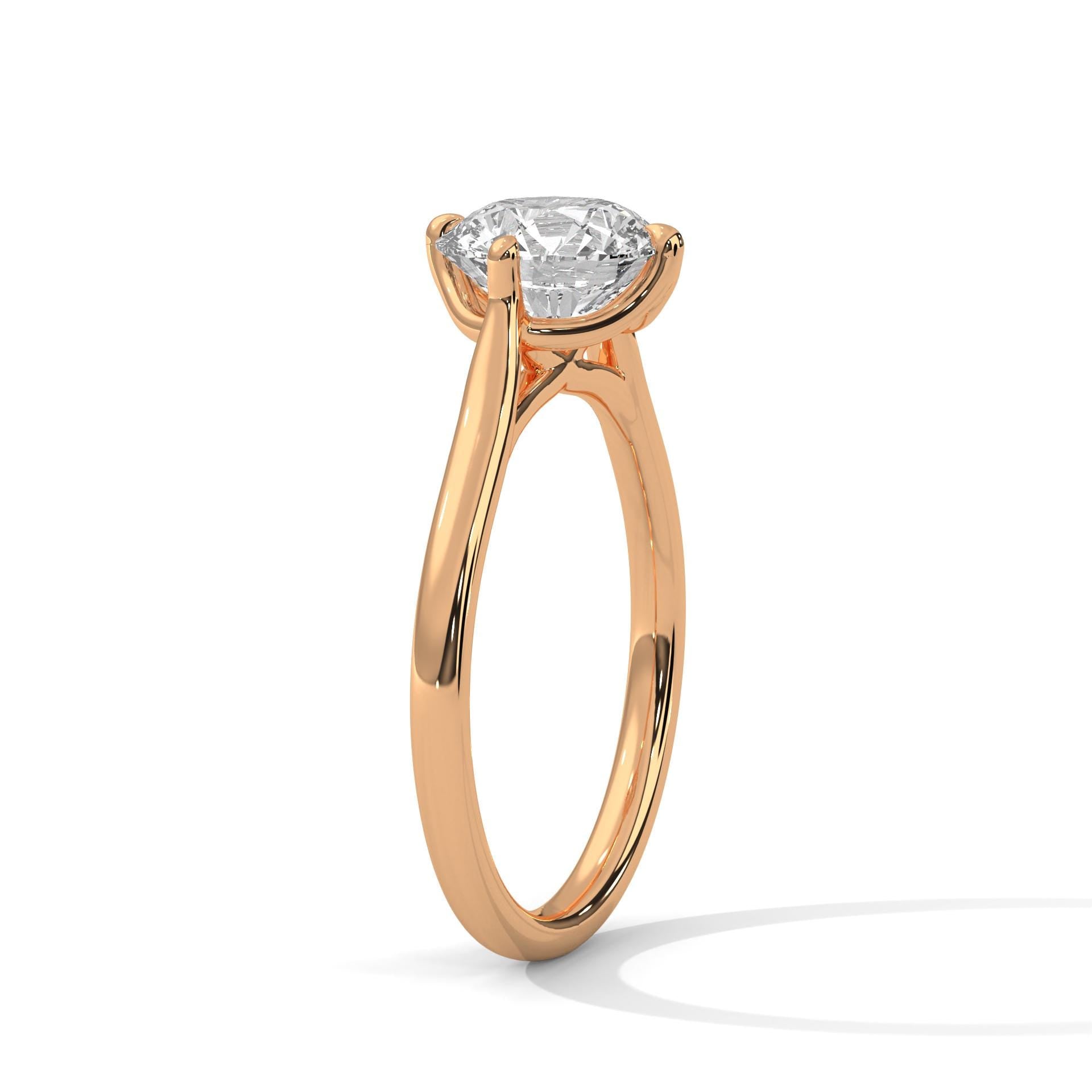 Round Brilliant Moissanite Engagement Ring, 925 Sterling Silver Solitaire Wedding Band