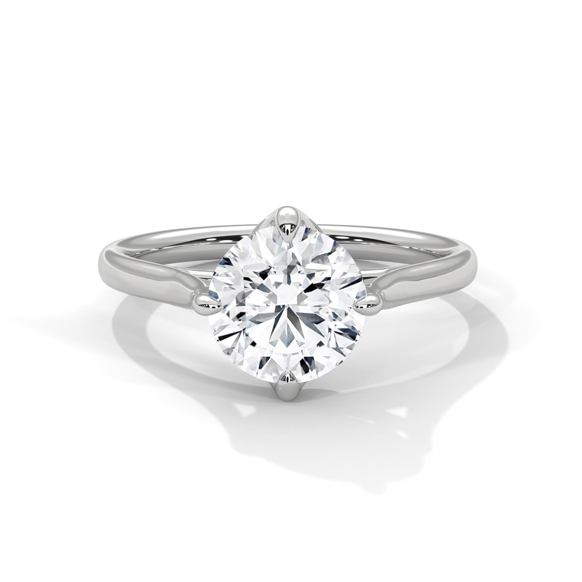Round Brilliant Moissanite Engagement Ring, 925 Sterling Silver Solitaire Wedding Band