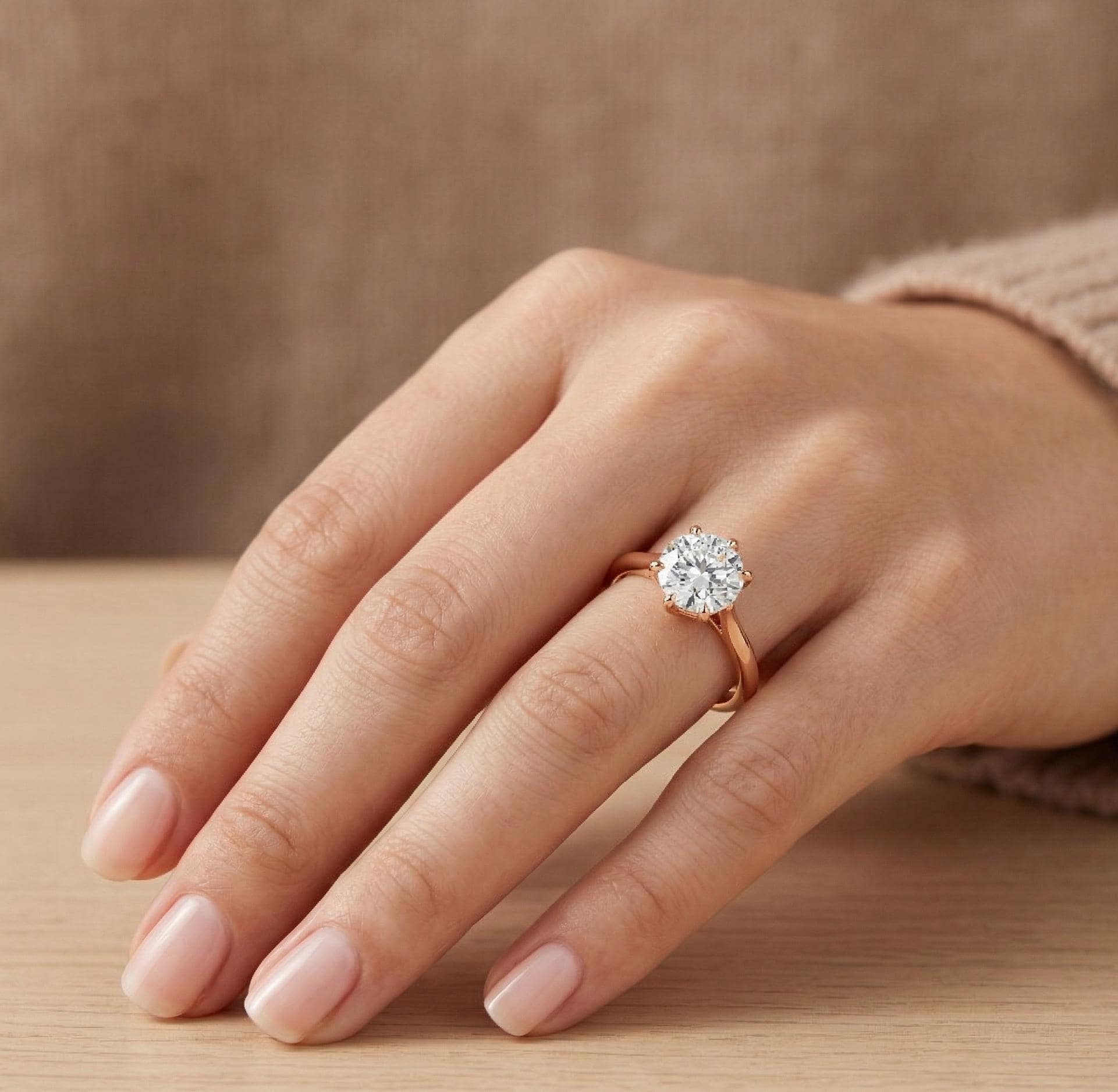 Round Brilliant Moissanite Engagement Ring, 925 Sterling Silver Solitaire Wedding Band
