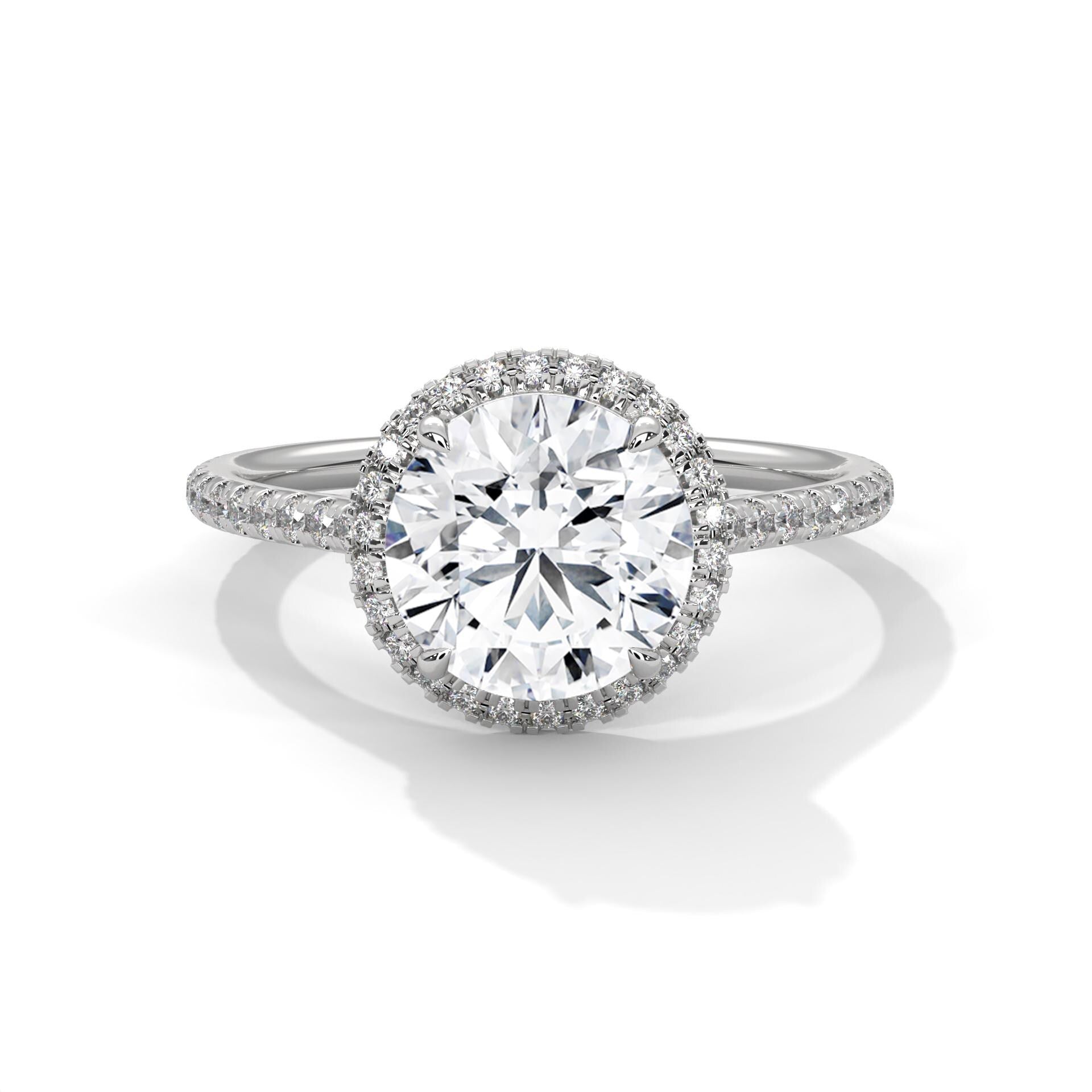 Round Cut Moissanite Halo Engagement Ring, Sterling Silver, Anniversary Statement Ring