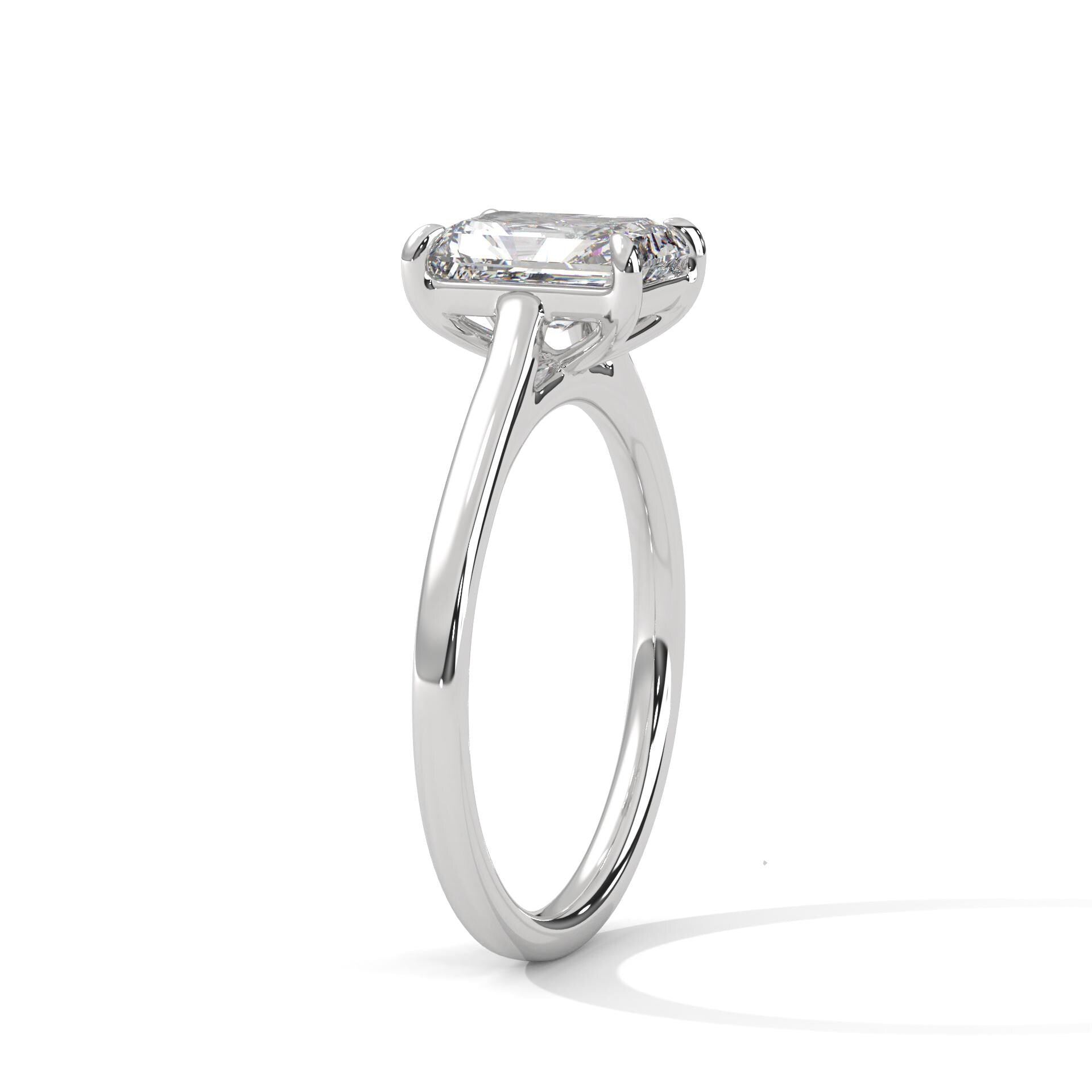 Emerald Cut Moissanite Solitaire Ring, 925 Sterling Silver Promise Bridal Ring