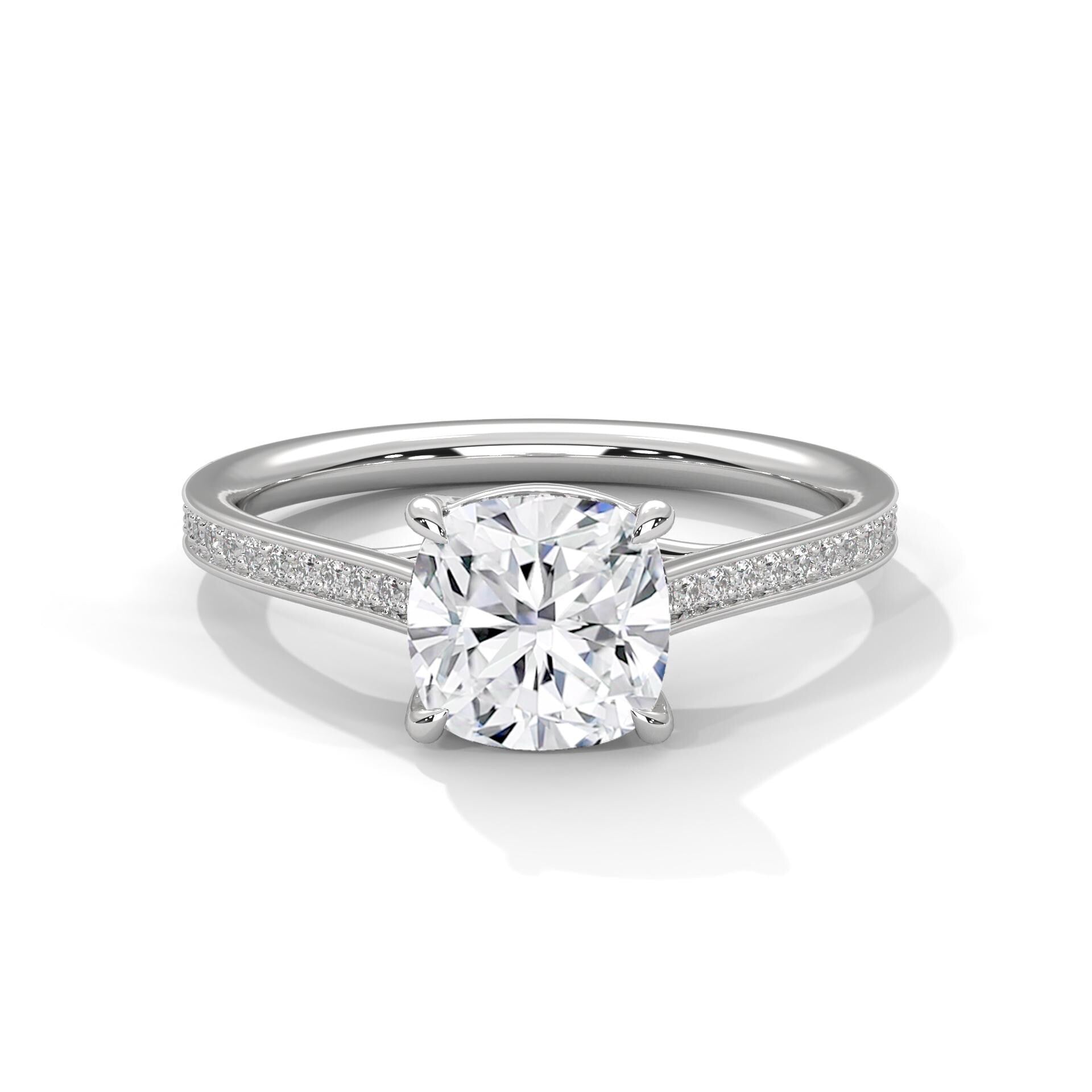 Cushion Cut Moissanite Engagement Ring, Sterling Silver Pave Halo Wedding Band, Anniversary Statement Ring
