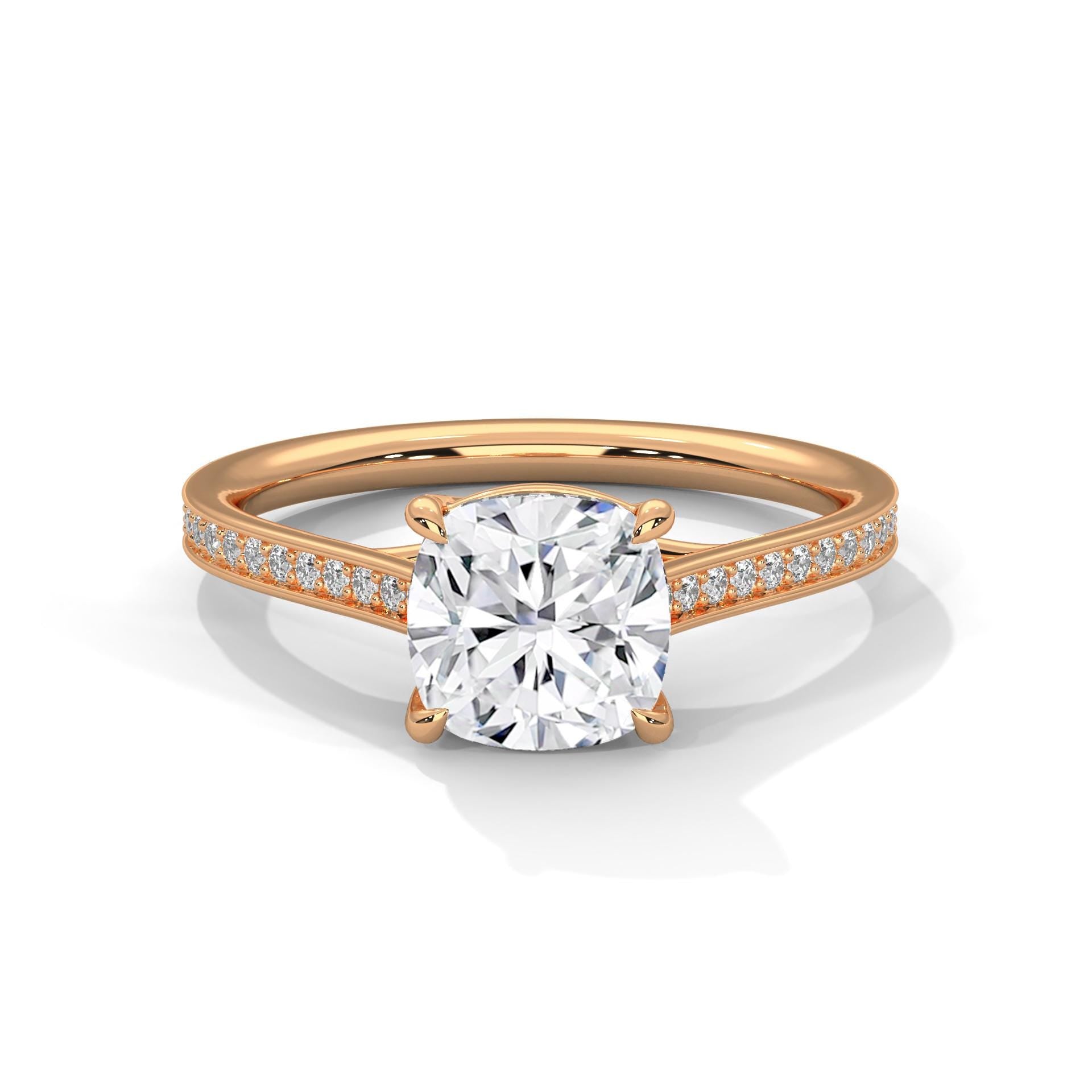 Cushion Cut Moissanite Engagement Ring, Sterling Silver Pave Halo Wedding Band, Anniversary Statement Ring