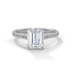 Emerald Cut Moissanite Engagement Ring, 925 Sterling Silver, Hidden Halo Statement Ring
