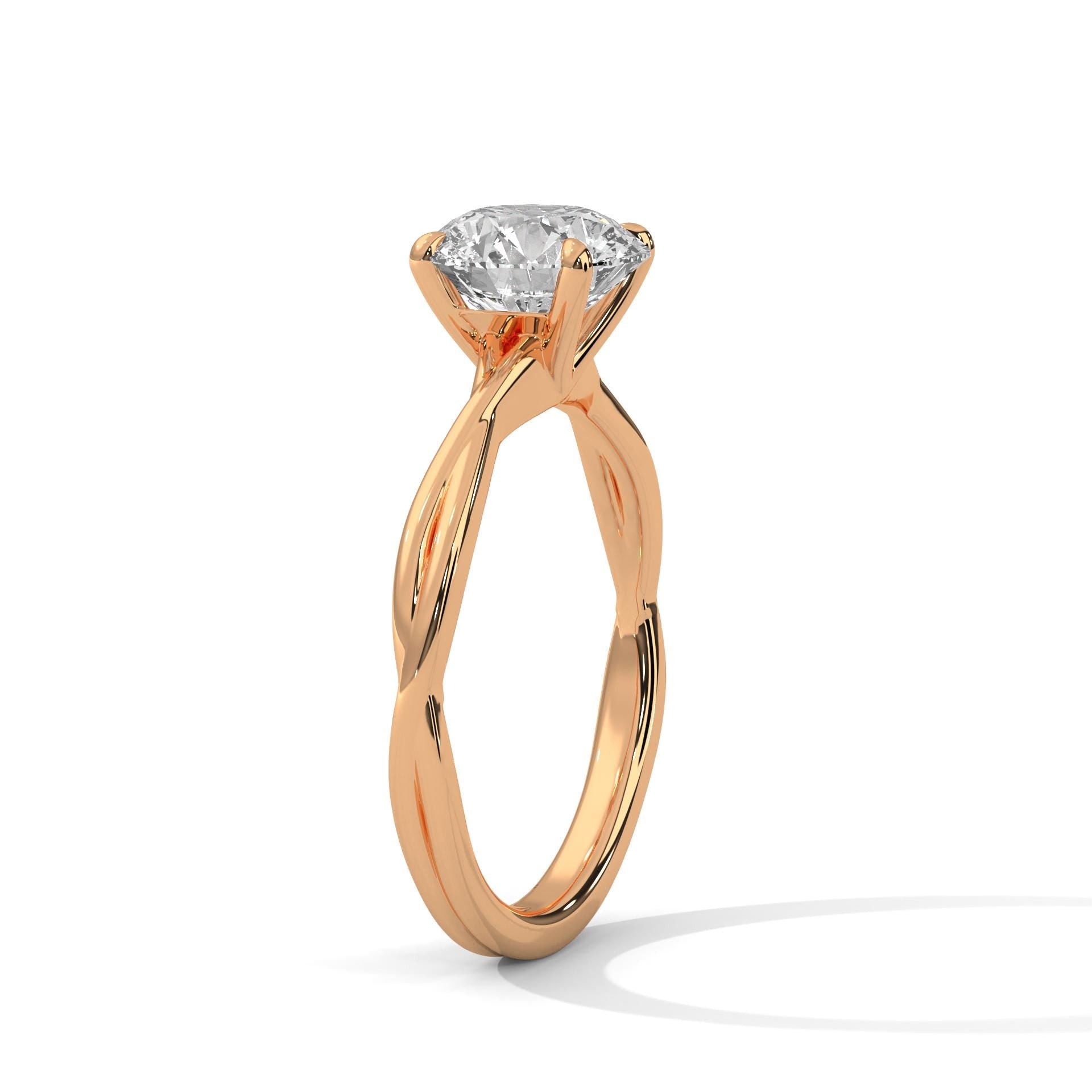 Round Cut Moissanite Engagement Ring, Sterling Silver Twisted Vine Solitaire Dainty Ring