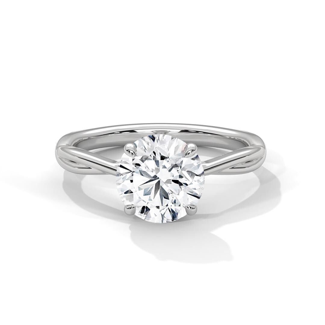 Round Cut Moissanite Engagement Ring, Sterling Silver Twisted Vine Solitaire Dainty Ring
