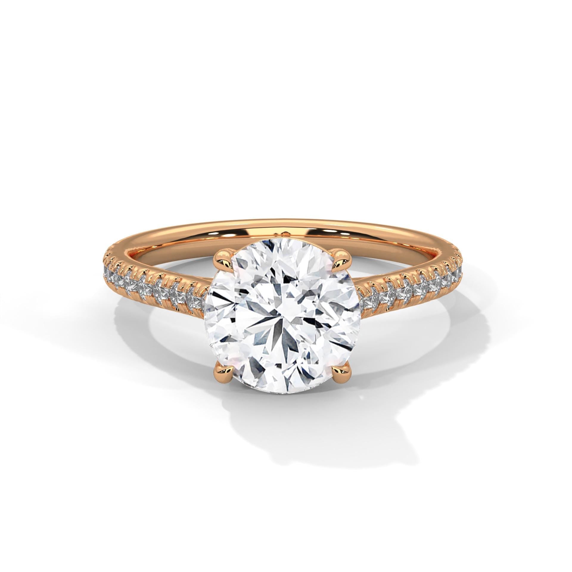 Round Cut Moissanite Engagement Ring, Sterling Silver Solitaire Pavé Band Promise Ring