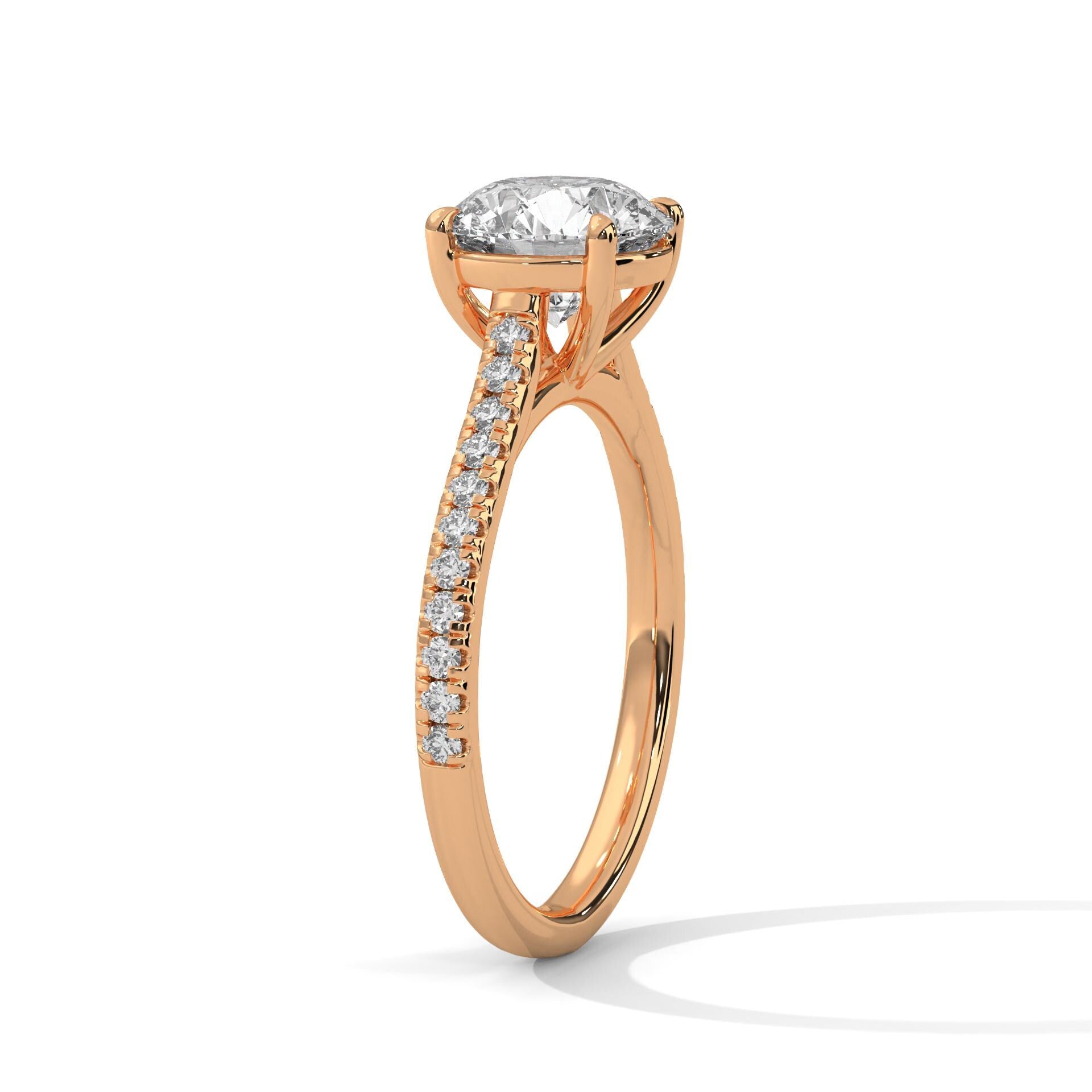 Round Cut Moissanite Engagement Ring, Sterling Silver Solitaire Pavé Band Promise Ring