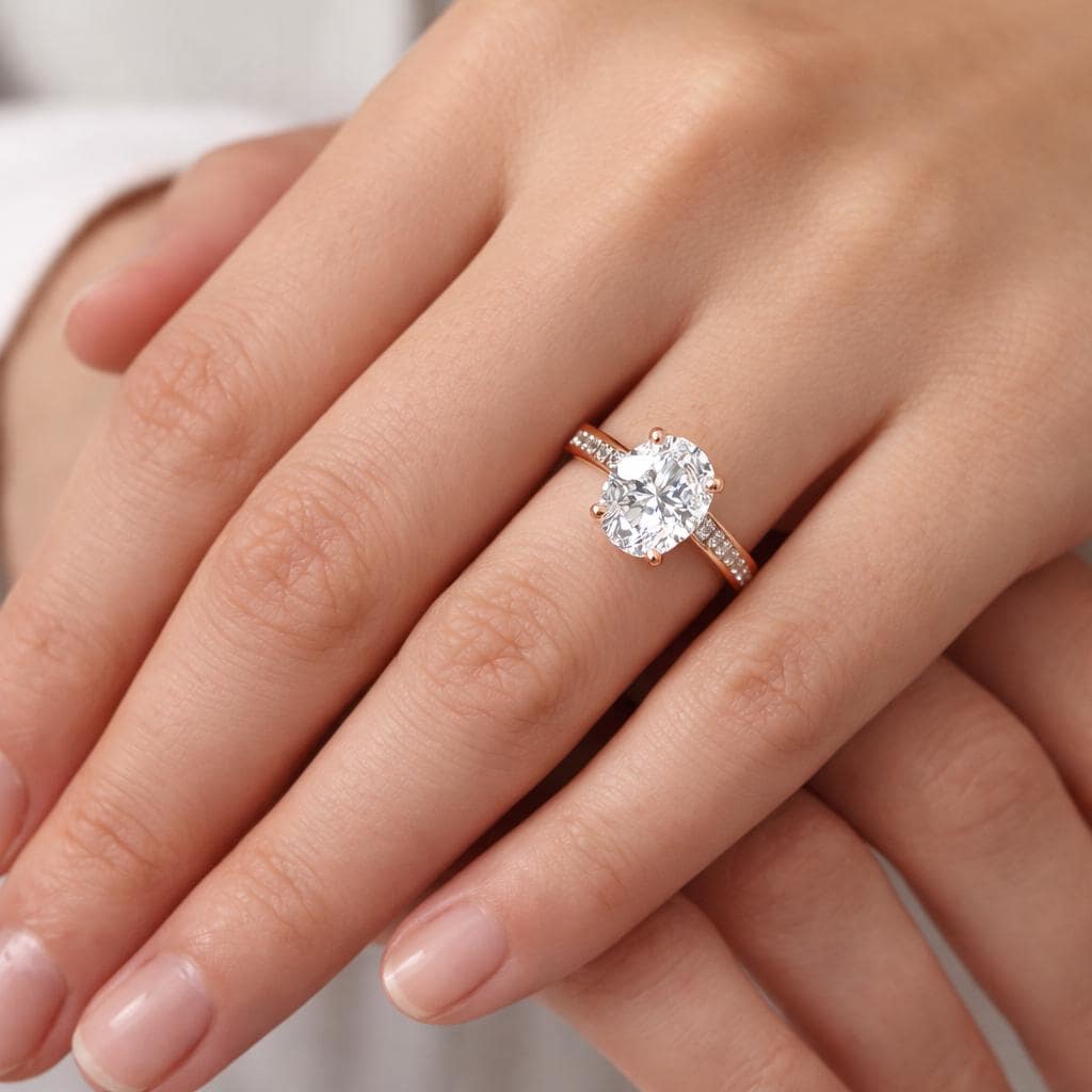 Oval Cut Moissanite Engagement Ring, Solid 925 Sterling Silver, Minimalist Solitaire Promise Ring