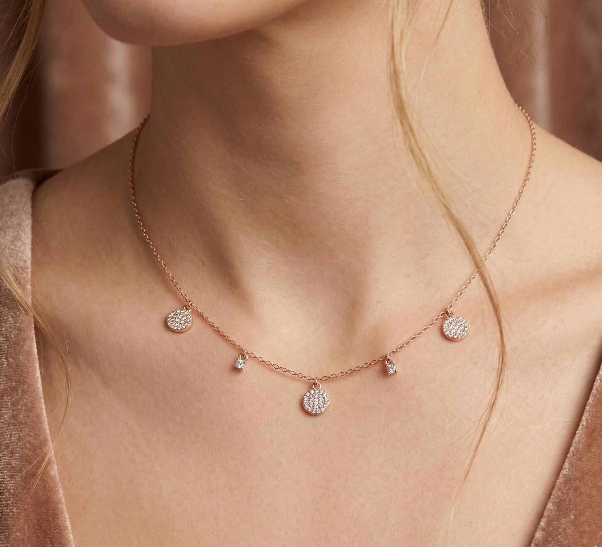 Sterling Silver Moissanite Disc Necklace | Minimalist Layering Jewelry