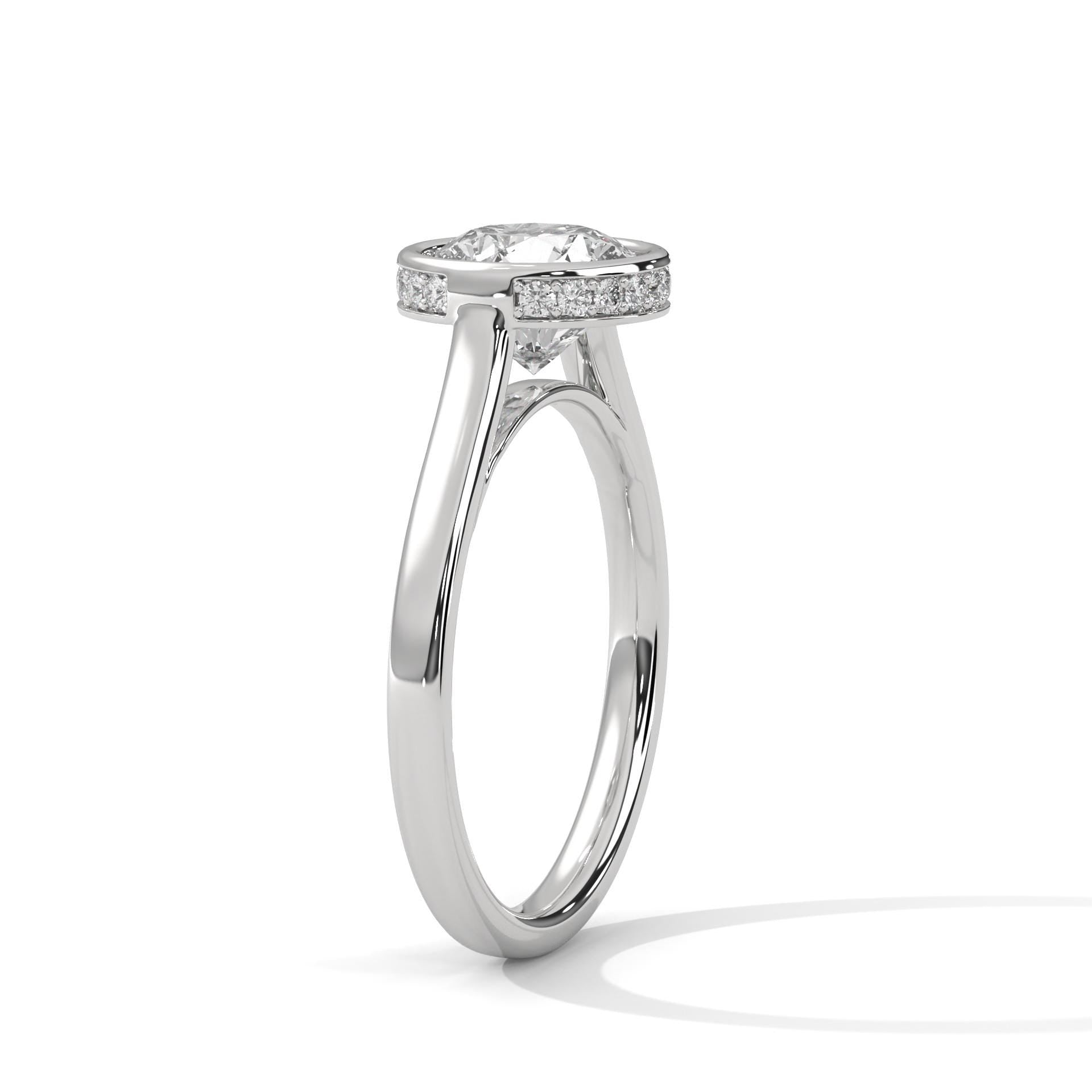 Bezel Set Moissanite Ring, Round Brilliant Cut, 925 Sterling Silver Solitaire Wedding Ring