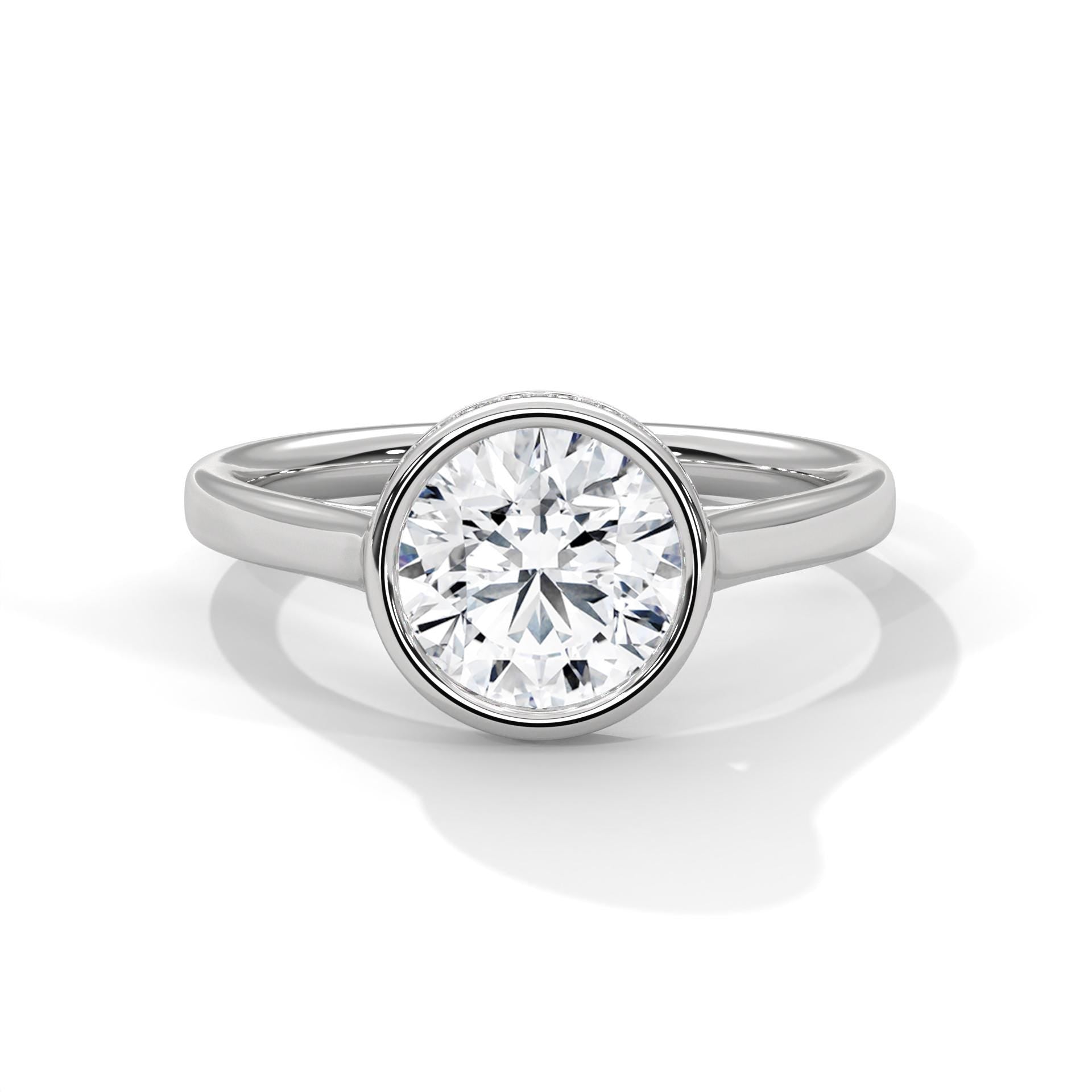 Bezel Set Moissanite Ring, Round Brilliant Cut, 925 Sterling Silver Solitaire Wedding Ring