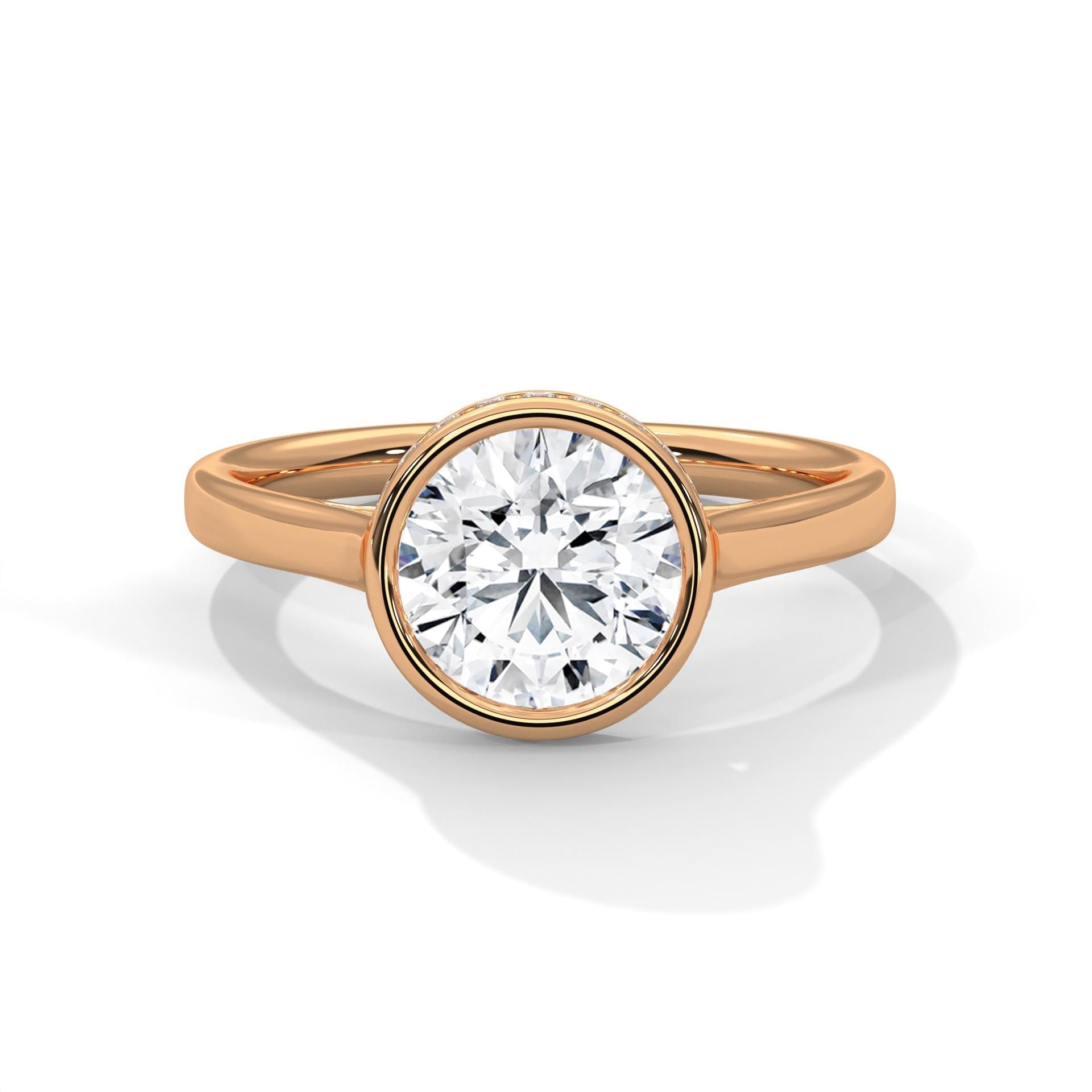 Bezel Set Moissanite Ring, Round Brilliant Cut, 925 Sterling Silver Solitaire Wedding Ring
