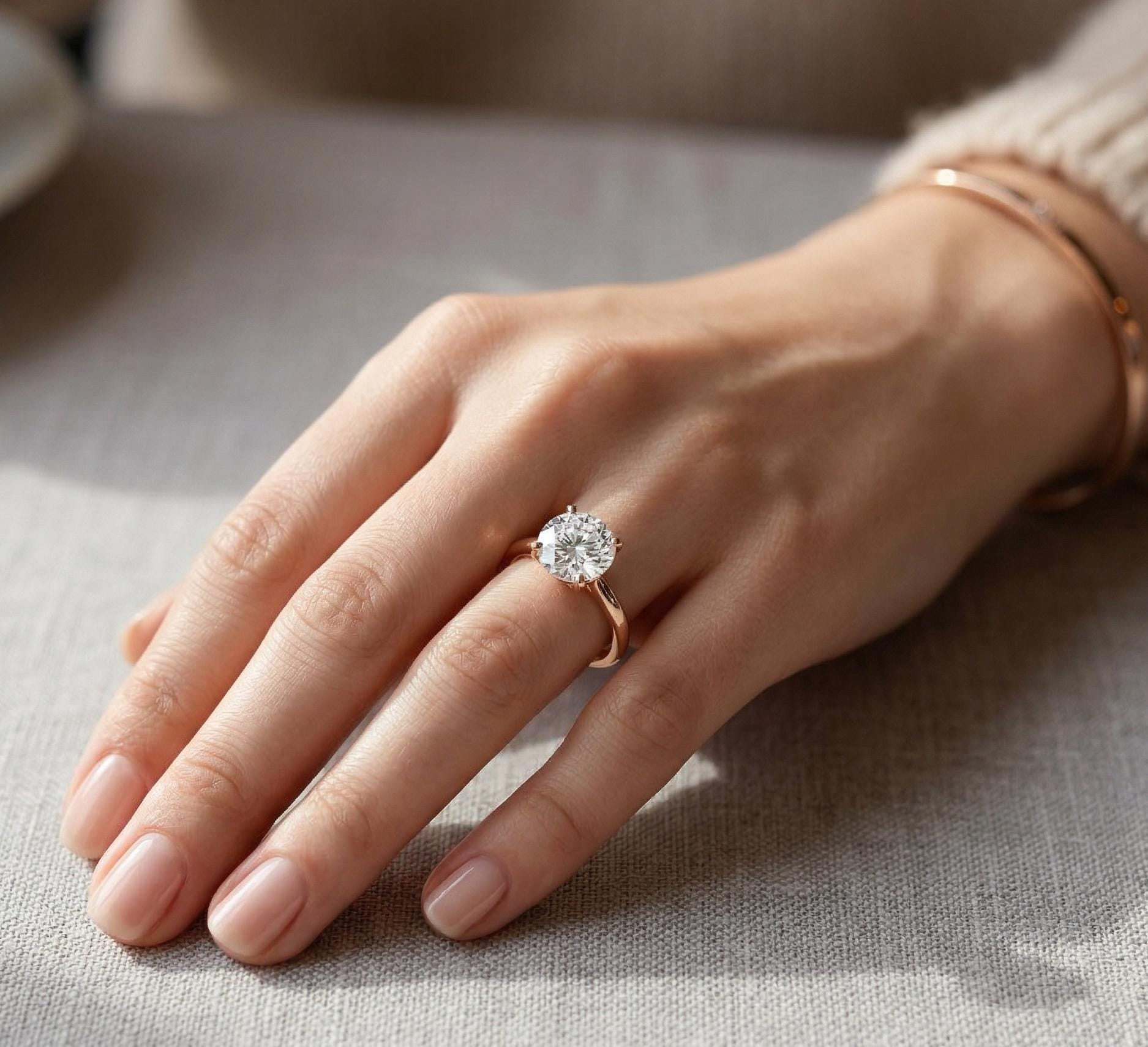 Dainty Round Moissanite Solitaire Ring, 925 Sterling Silver, Minimalist Bridal Promise Ring