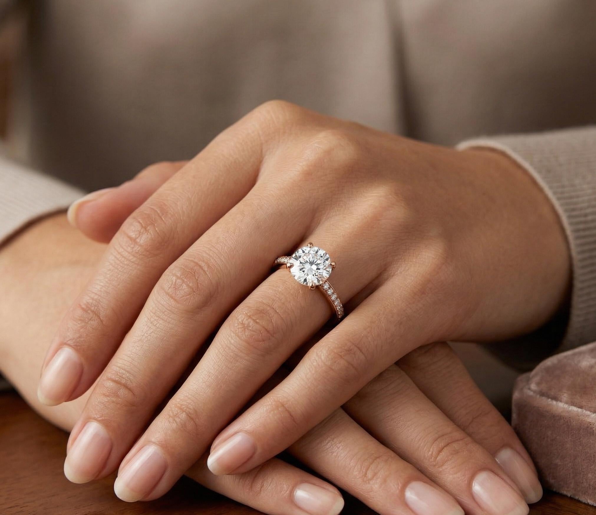 Round Cut Moissanite Engagement Ring, 925 Sterling Silver, Minimalist Halo Band