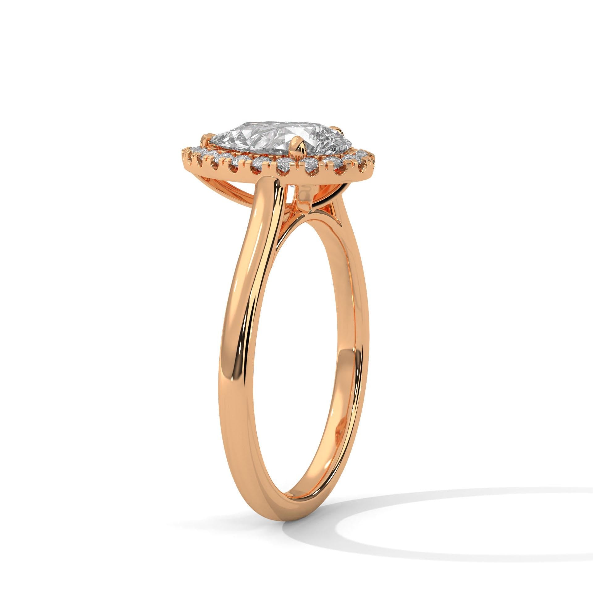 Pear Cut Moissanite Halo Ring, Sterling Silver, Art Deco Minimalist Engagement Ring