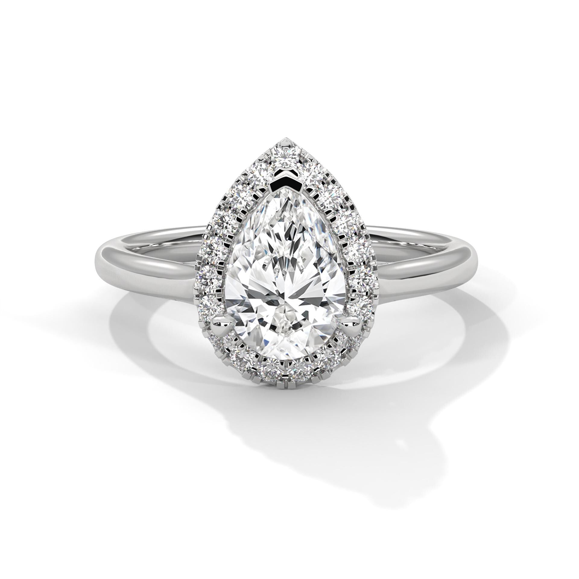 Pear Cut Moissanite Halo Ring, Sterling Silver, Art Deco Minimalist Engagement Ring