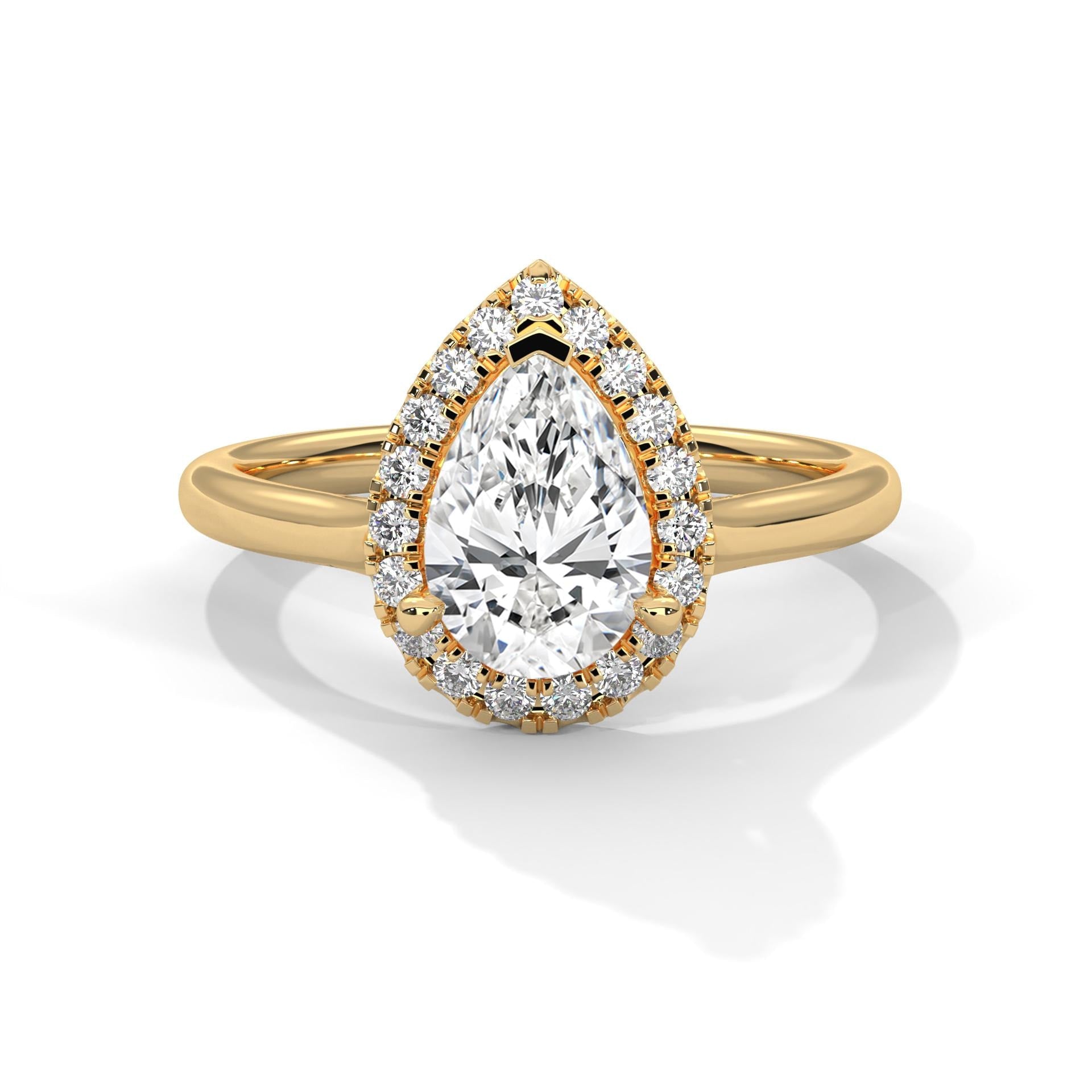 Pear Cut Moissanite Halo Ring, Sterling Silver, Art Deco Minimalist Engagement Ring