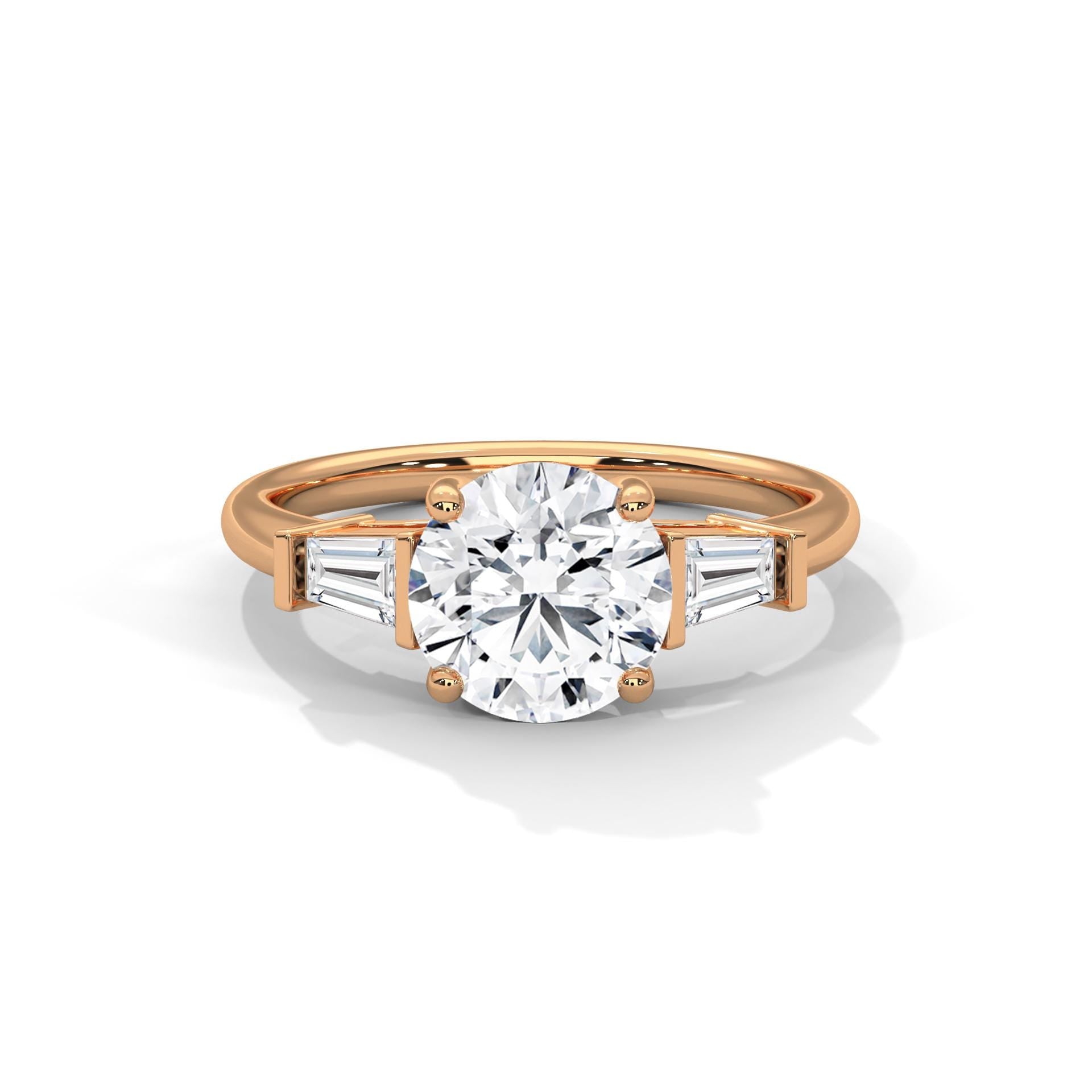 Tapered Baguette Round Moissanite Engagement Ring, 925 Sterling Silver Bridal Band