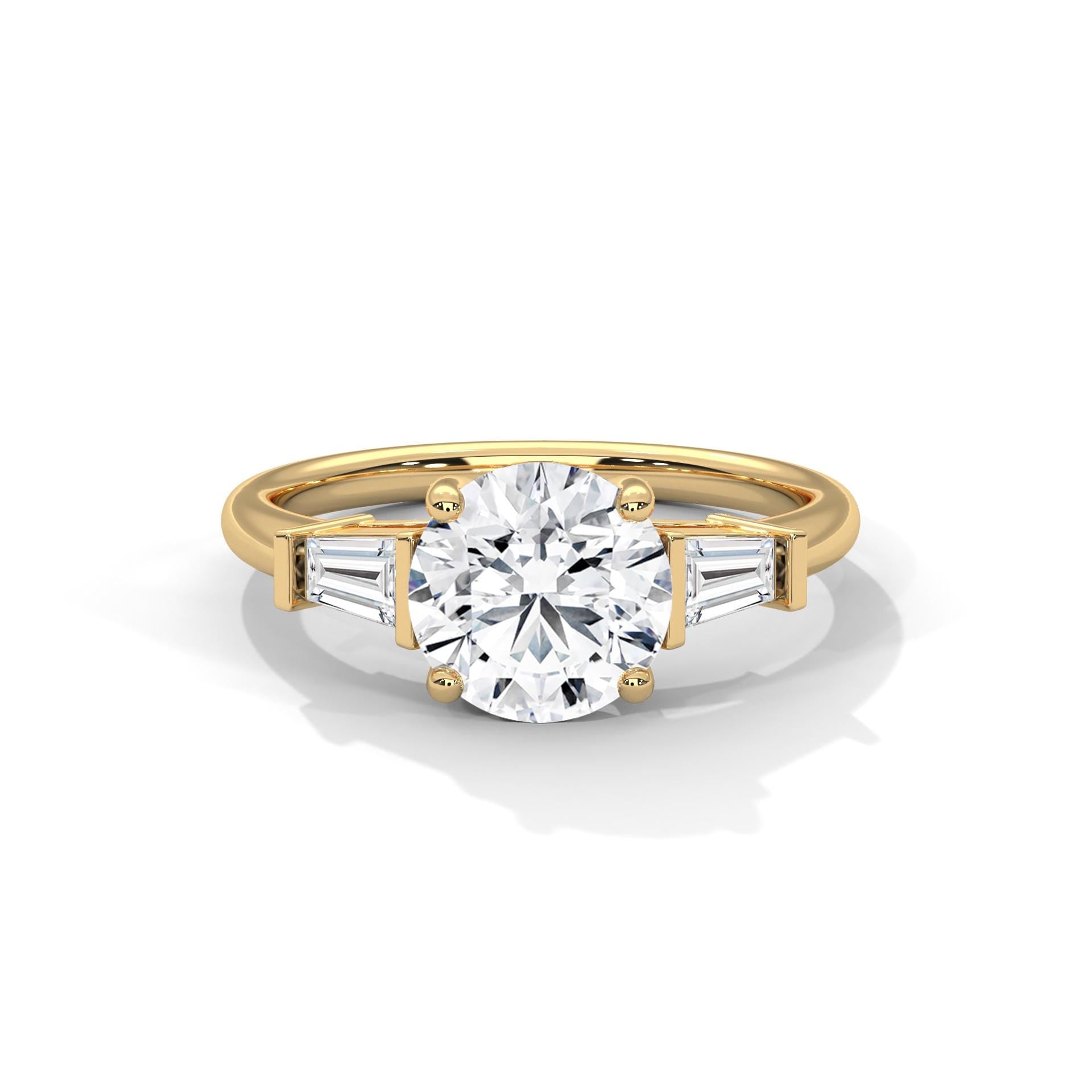 Tapered Baguette Round Moissanite Engagement Ring, 925 Sterling Silver Bridal Band