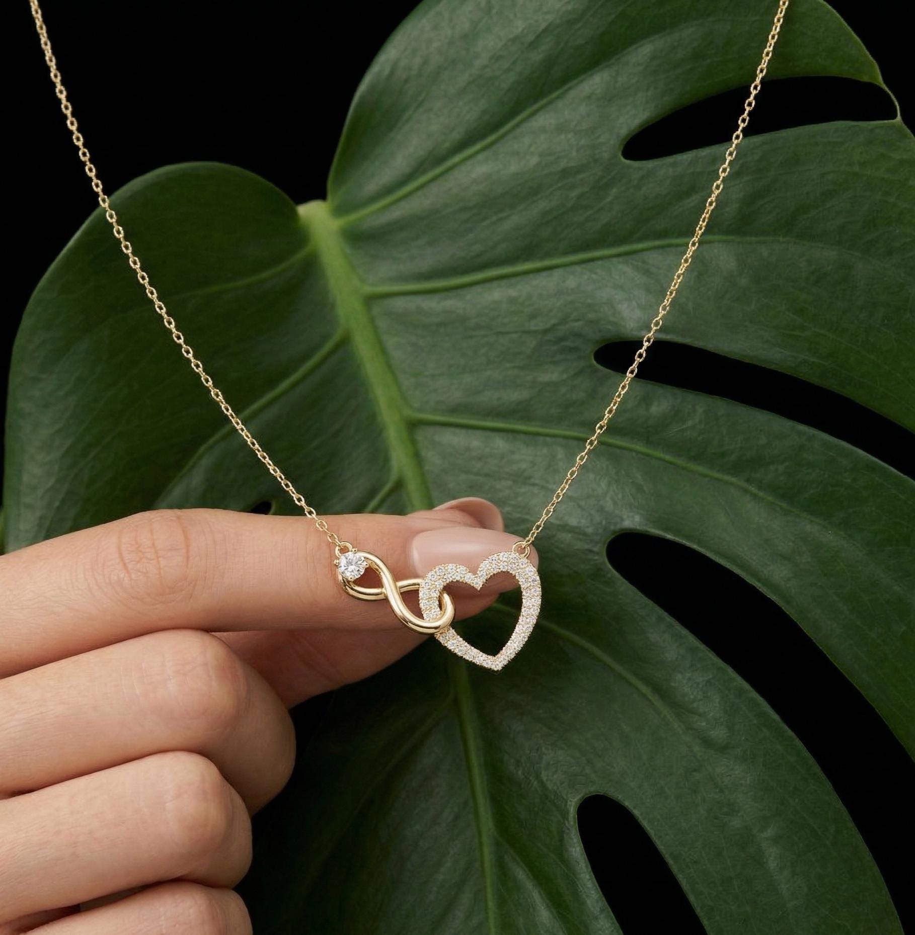 Infinity Heart Moissanite Necklace, Sterling Silver, Anniversary Gift, Elegant Delicate Statement Pendant Necklace