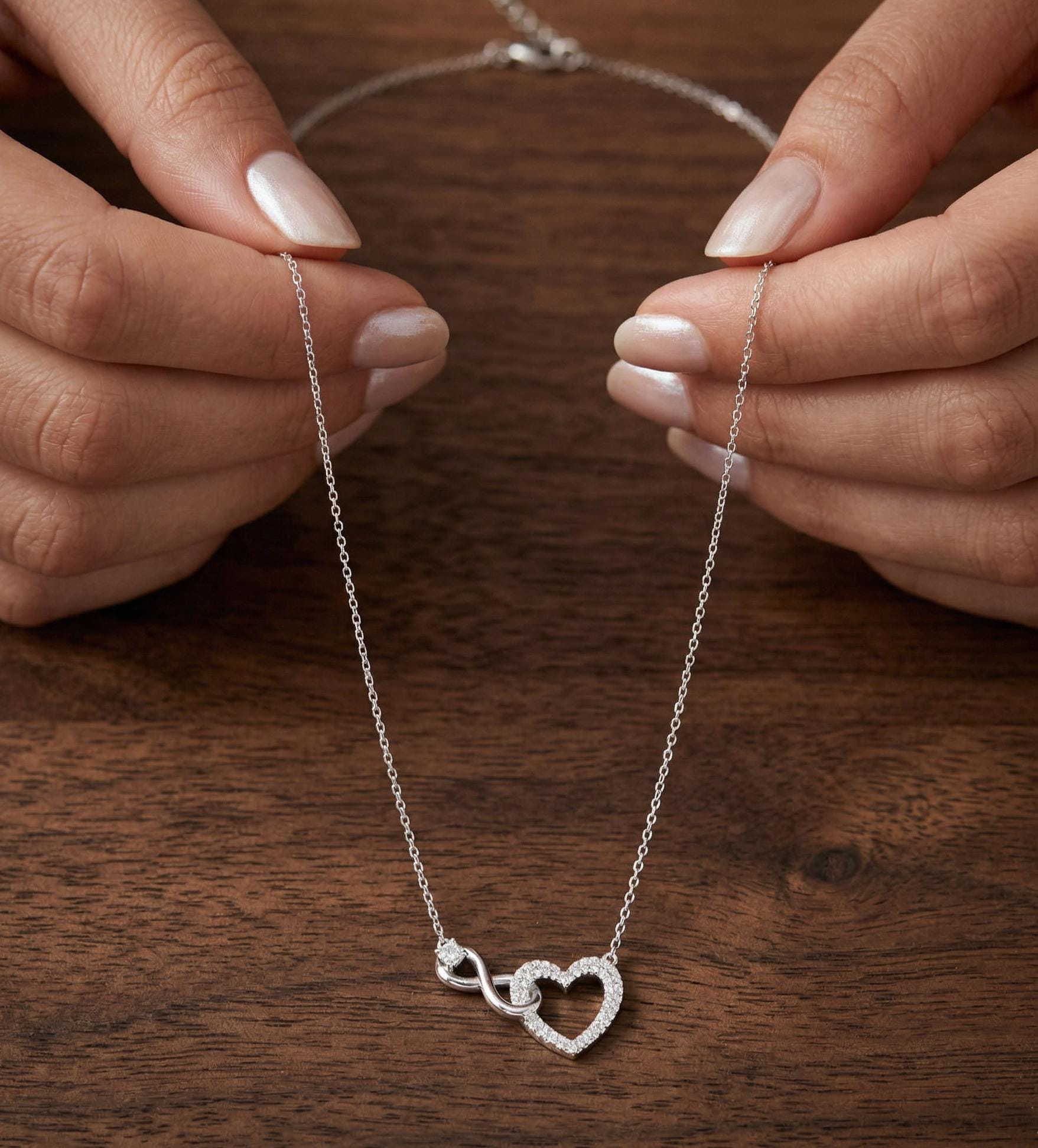 Infinity Heart Moissanite Necklace, Sterling Silver, Anniversary Gift, Elegant Delicate Statement Pendant Necklace