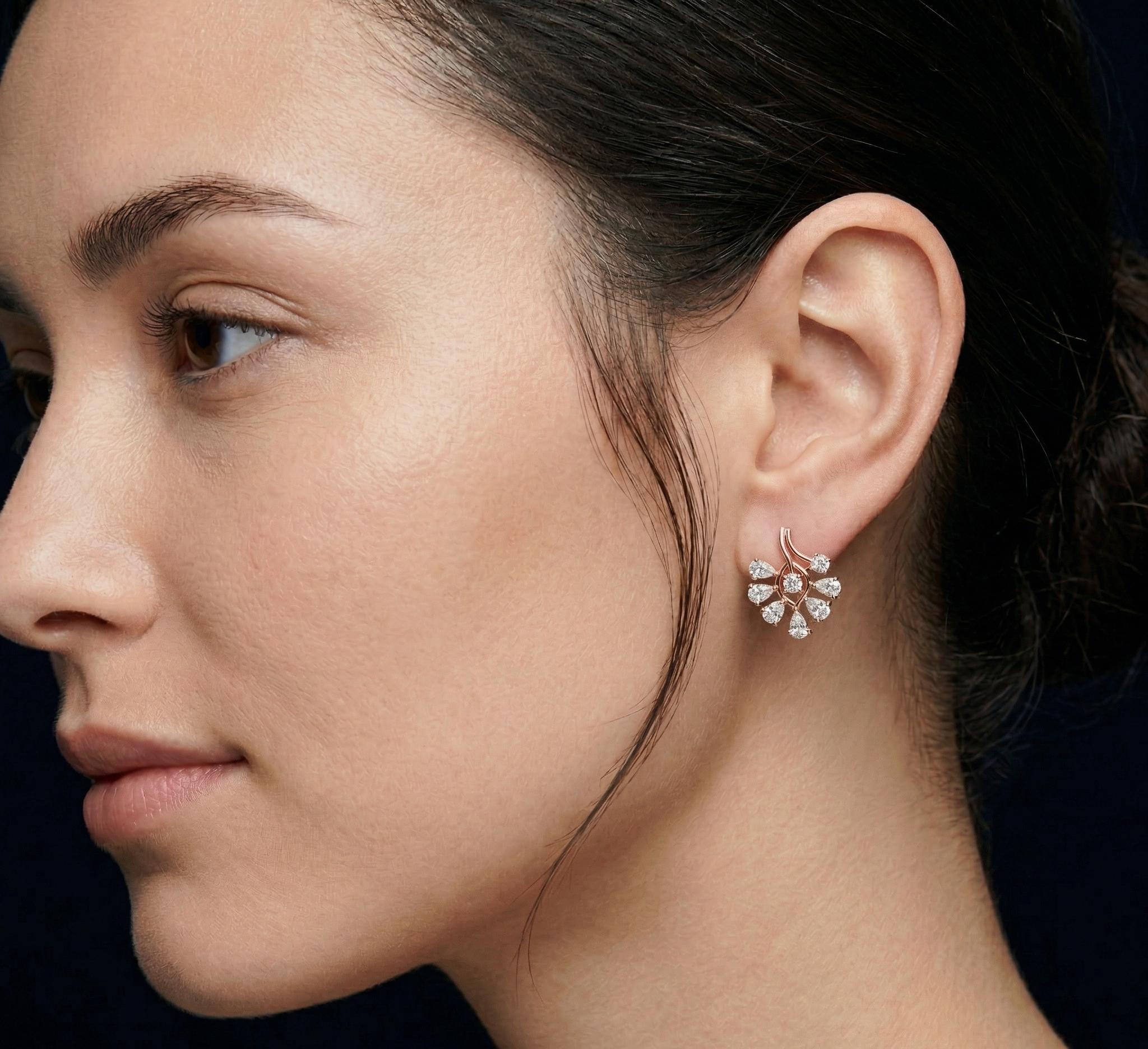Pear Cut Moissanite Earrings, 925 Sterling Silver Ear Jackets, Modern Bridal Fan Shape