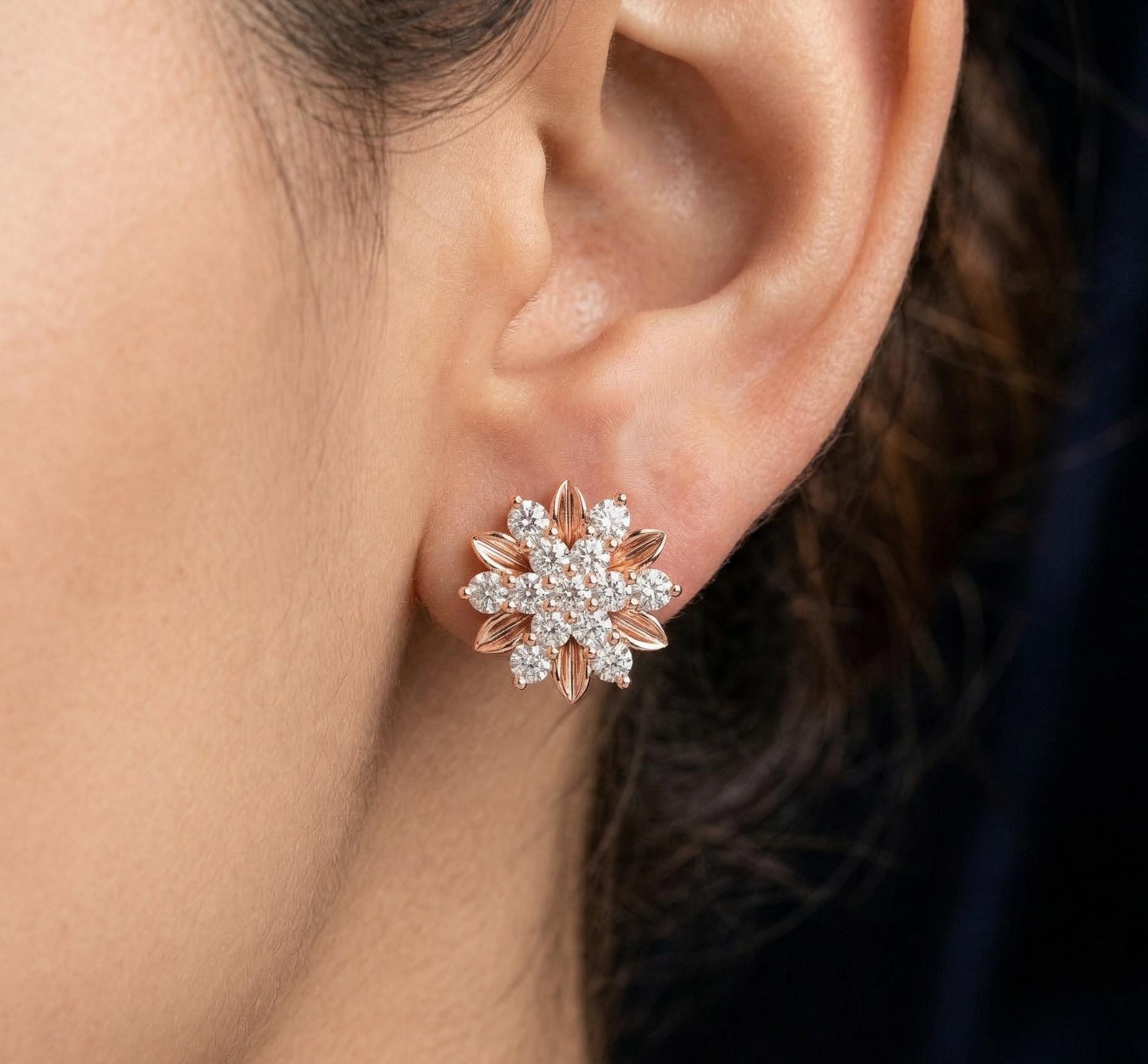 Floral Moissanite Stud Earrings, 925 Sterling Silver Flower Sparkle, Elegant Small Cluster