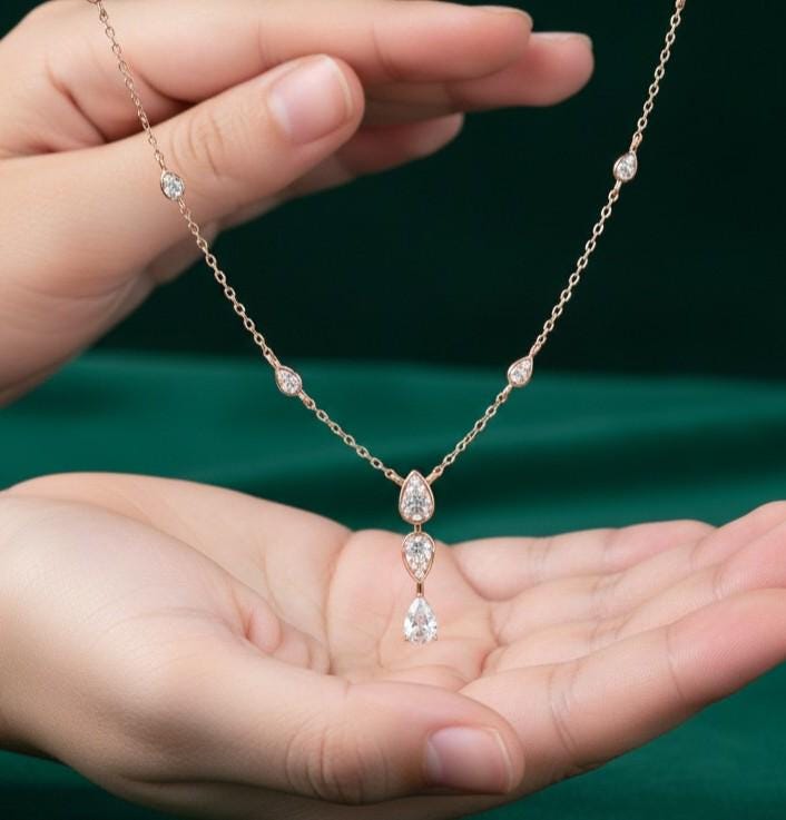 Pear Cut Moissanite Necklace, 925 Sterling Silver Dainty Pendant, Bridal Everyday Necklace