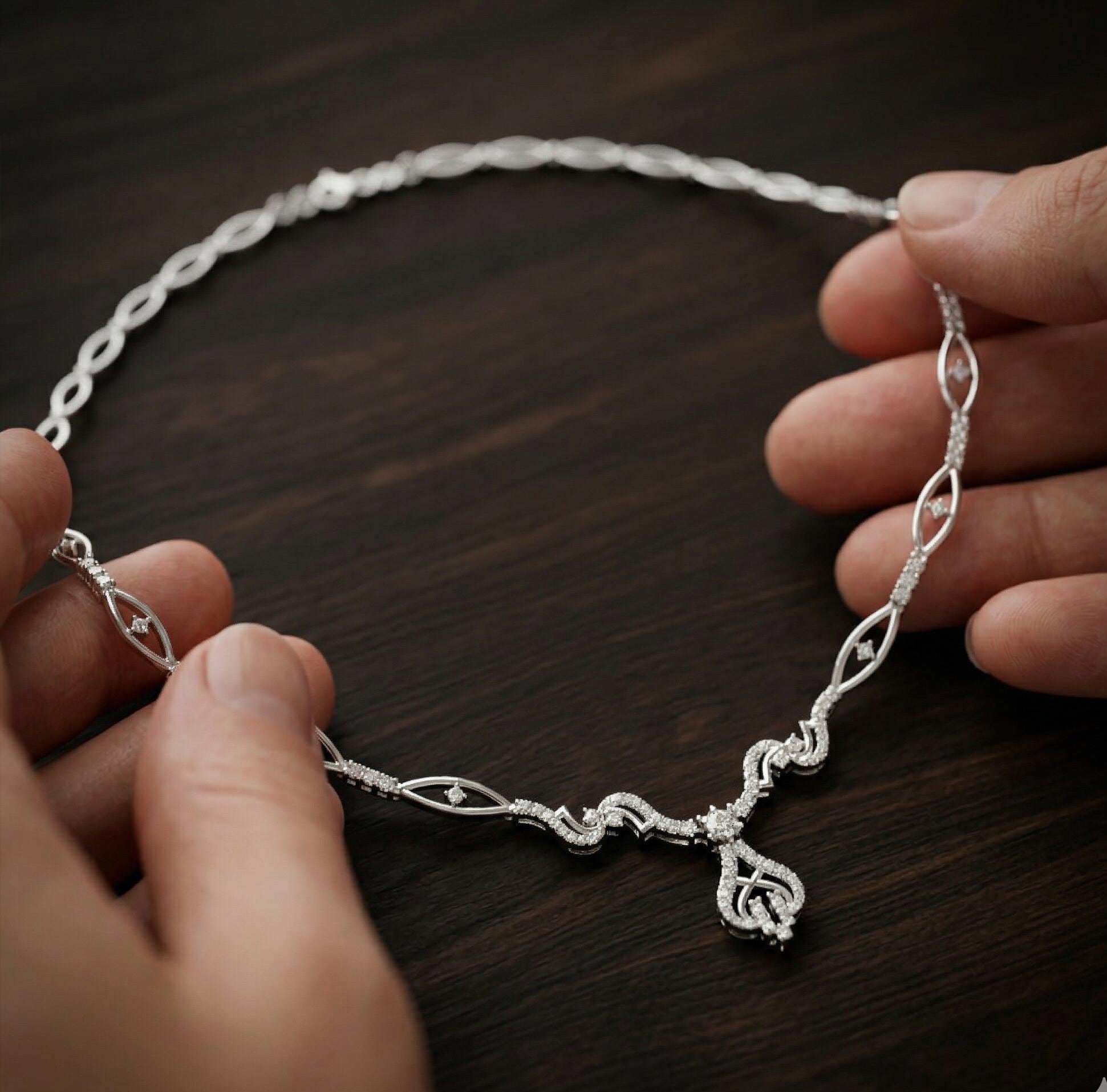 925 Sterling Silver Moissanite Necklace, Twisted Leaf Pendant, Elegant Bridal Jewelry