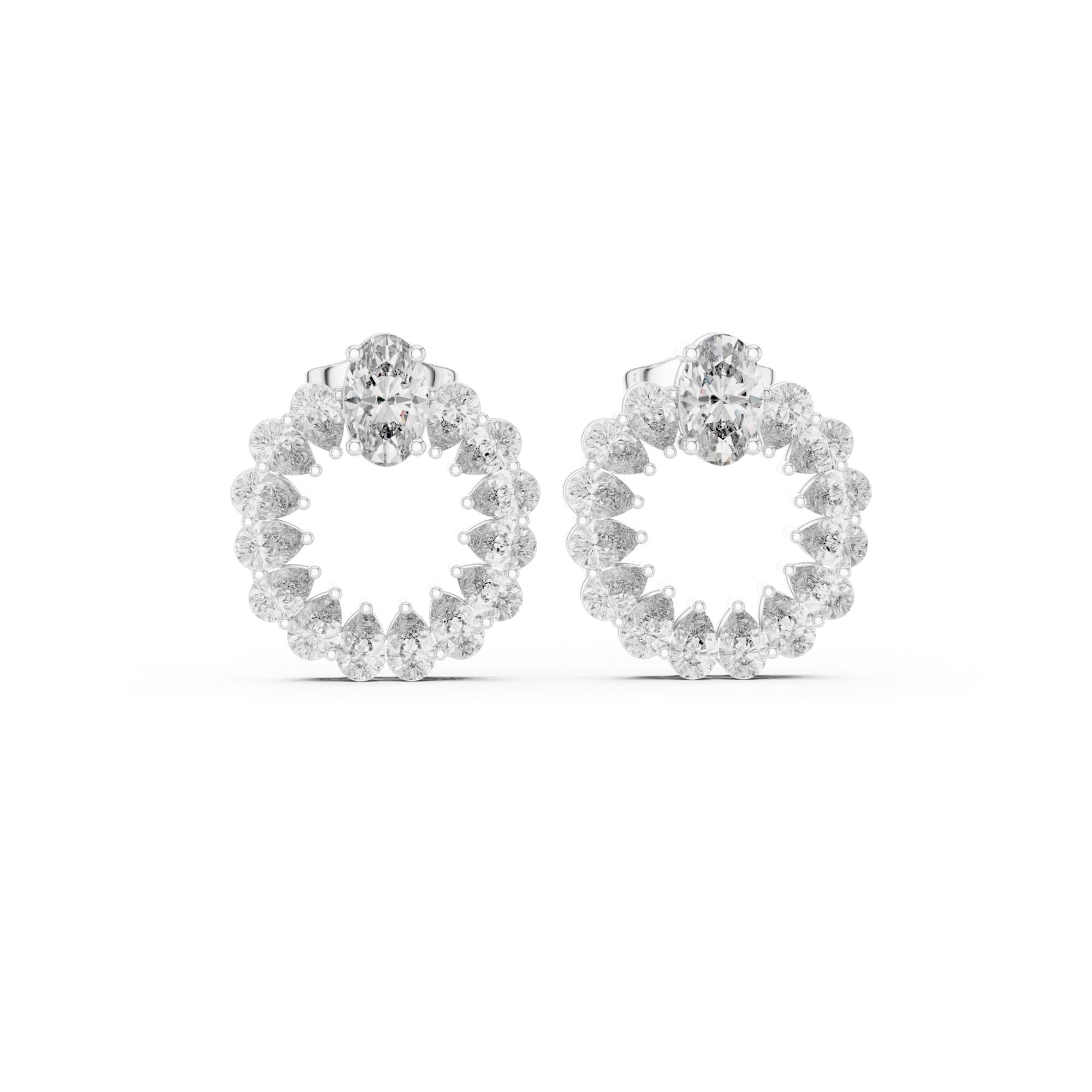 Moissanite Halo Stud Earrings, Oval Cut Sterling Silver, Dainty Modern Bridal Wedding Statement Jewelry