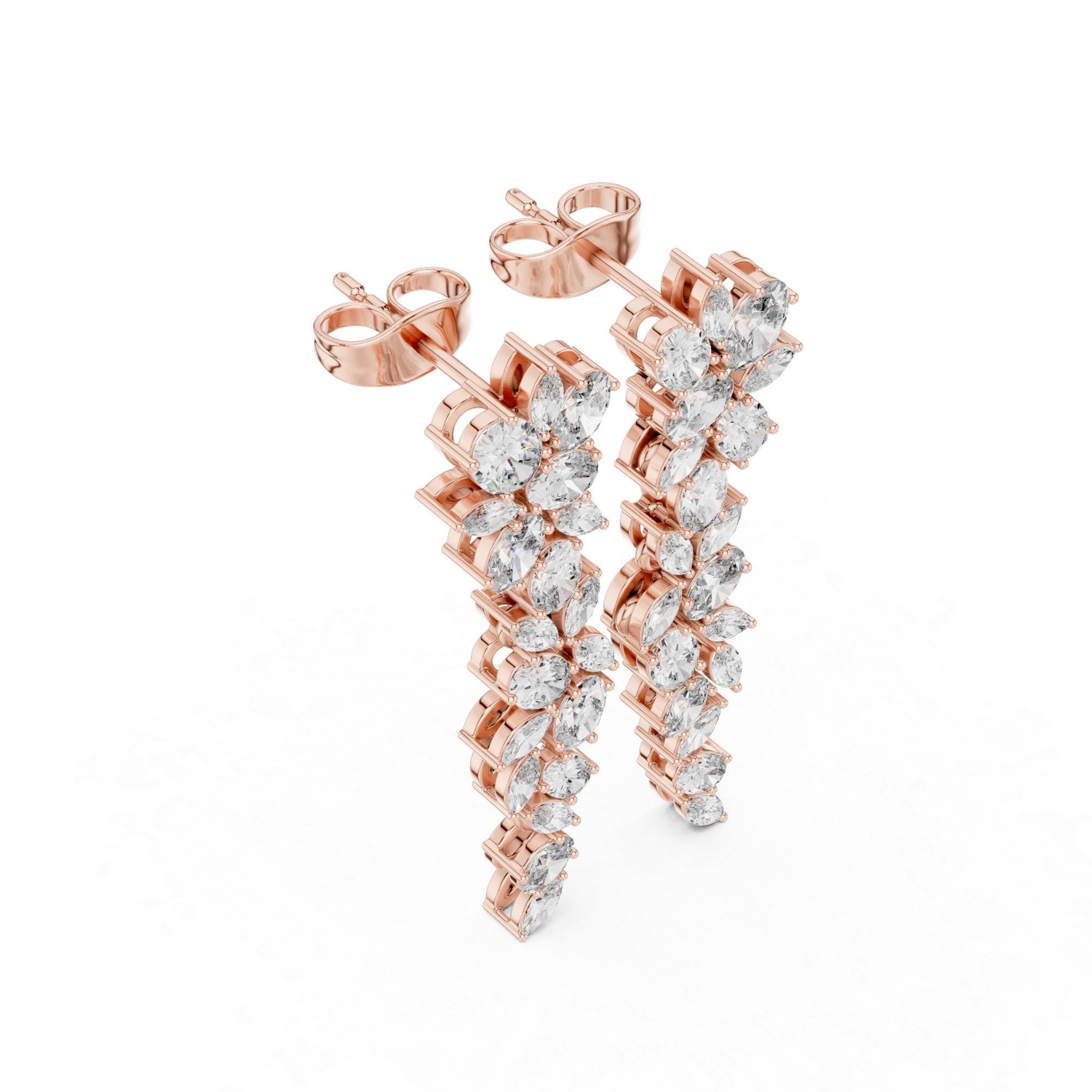 Art Deco Zircon Pear Marquise Vine Drop Earrings, Sterling Silver Bridal Statement