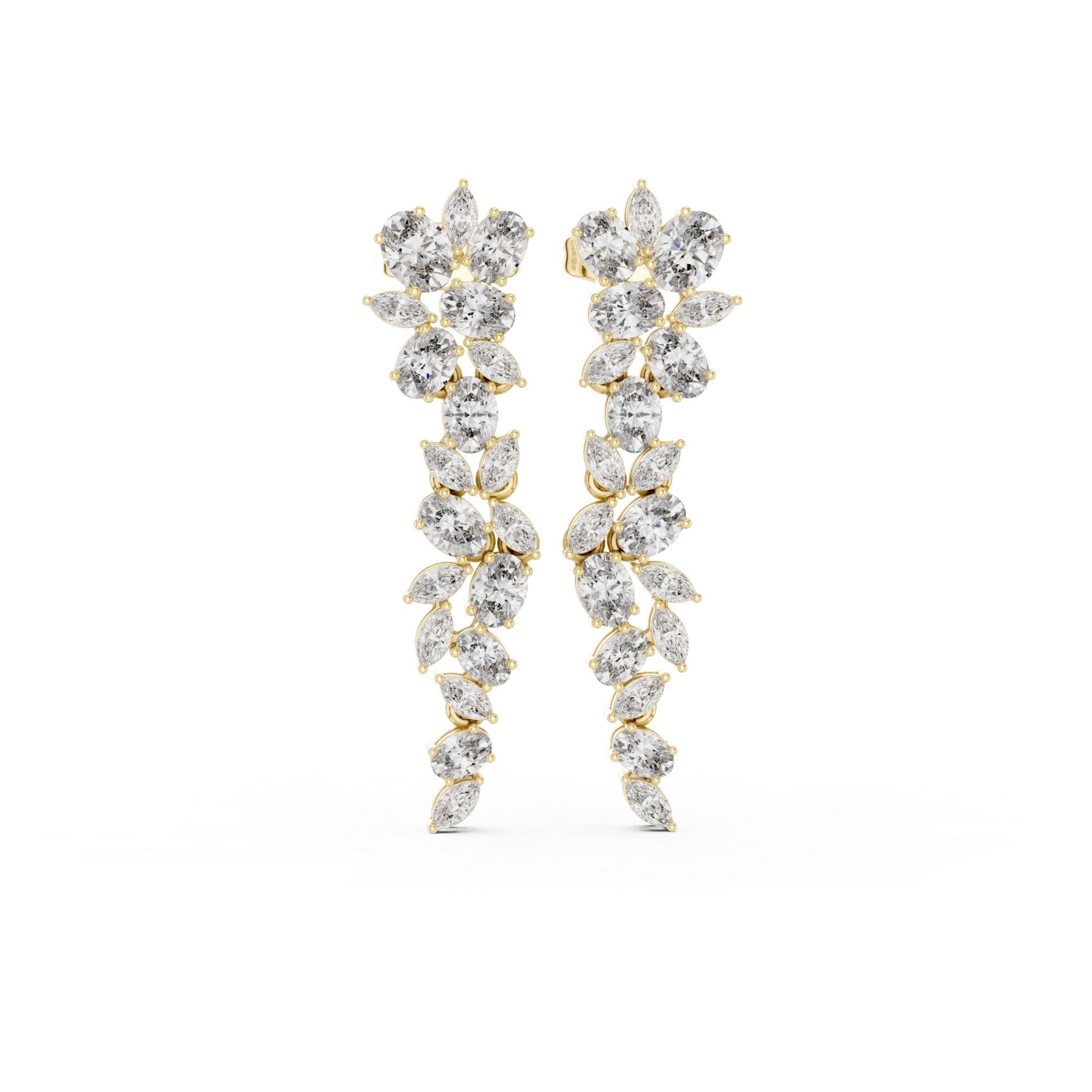Art Deco Zircon Pear Marquise Vine Drop Earrings, Sterling Silver Bridal Statement