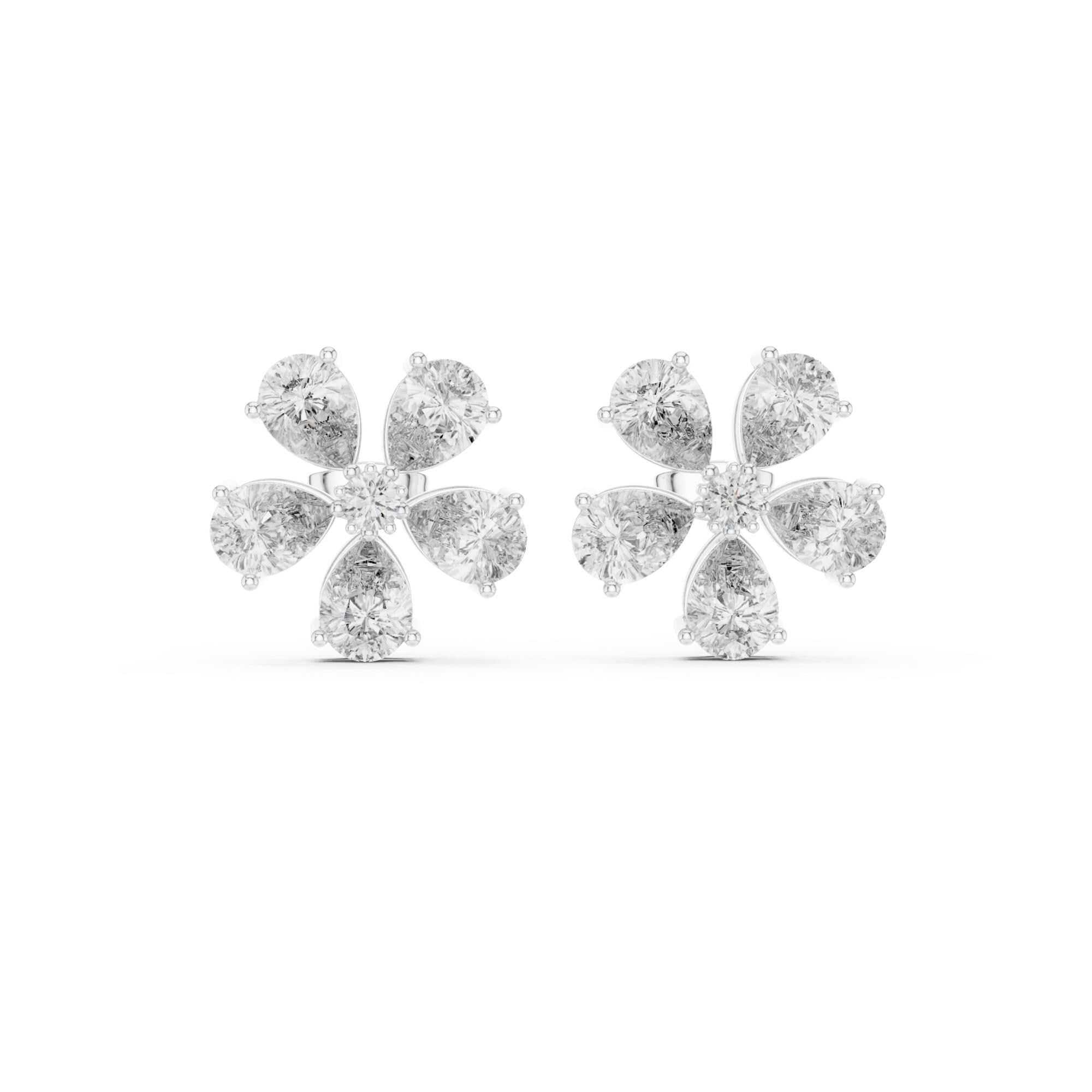 Moissanite Flower Stud Earrings, Art Deco 925 Sterling Silver, Bridal Wedding Jewelry