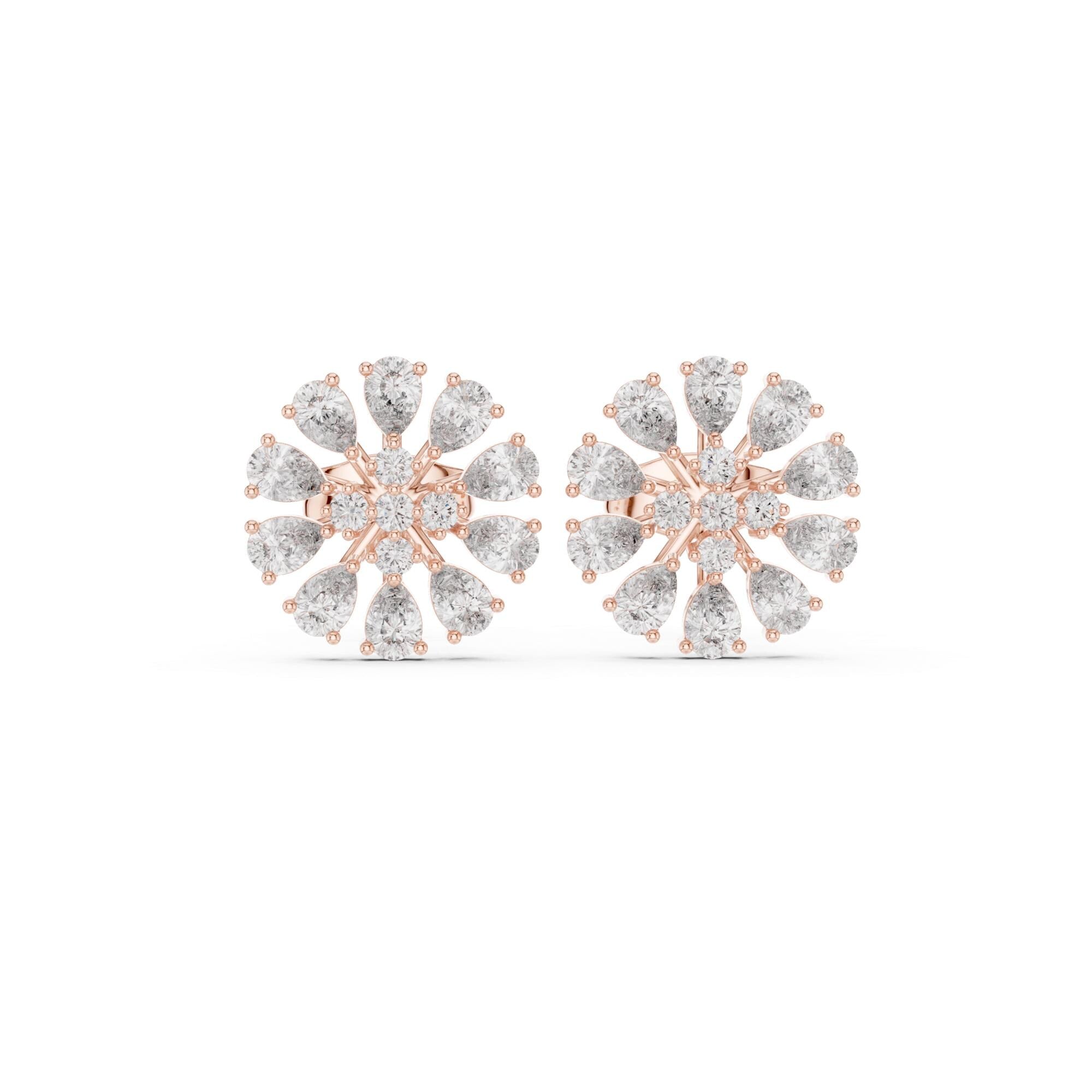 Flower Moissanite Stud Earrings, 925 Sterling Silver, Art Deco Bridal Statement