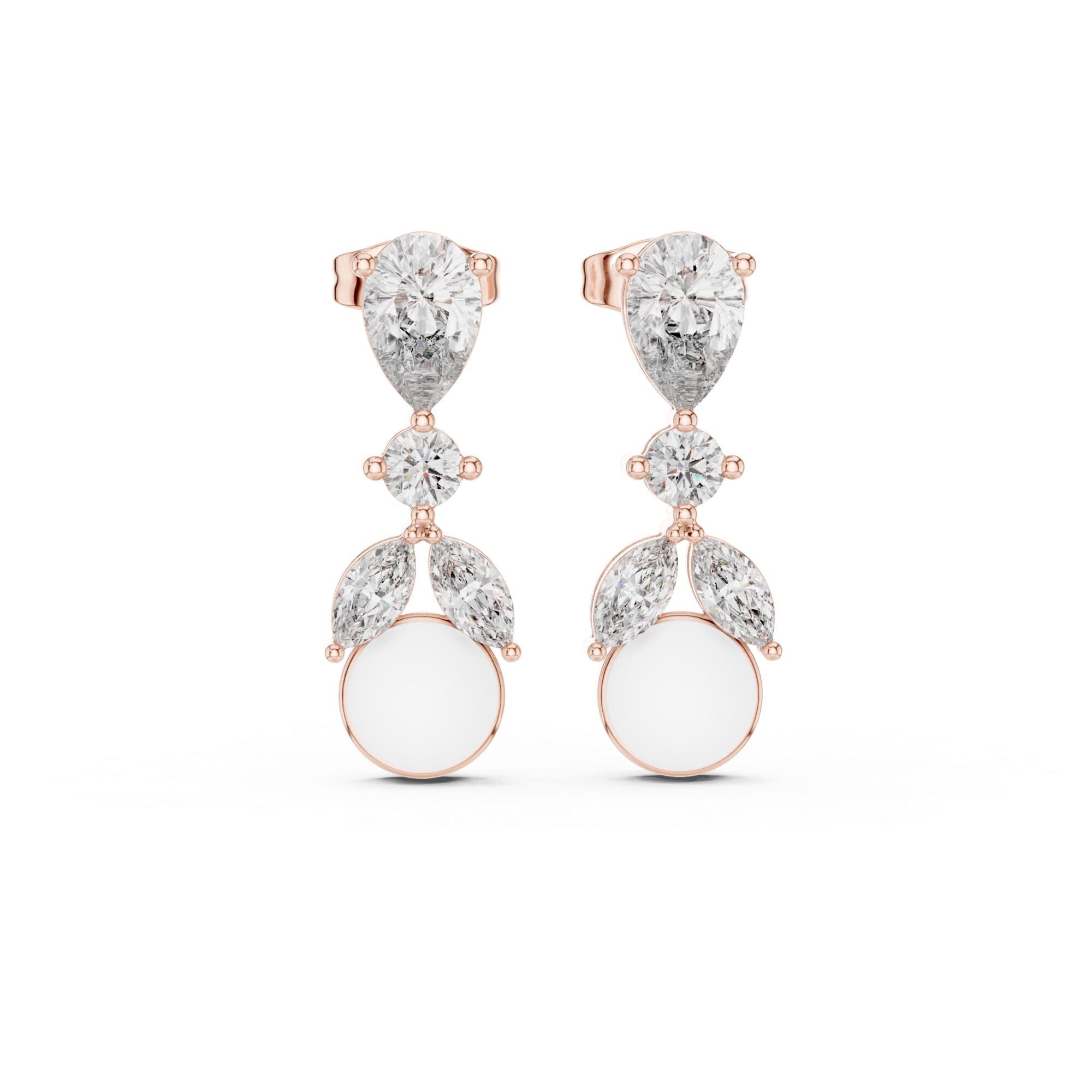 Marquise Cut Moissanite Drop Earrings, 925 Sterling Silver, Art Deco Statement